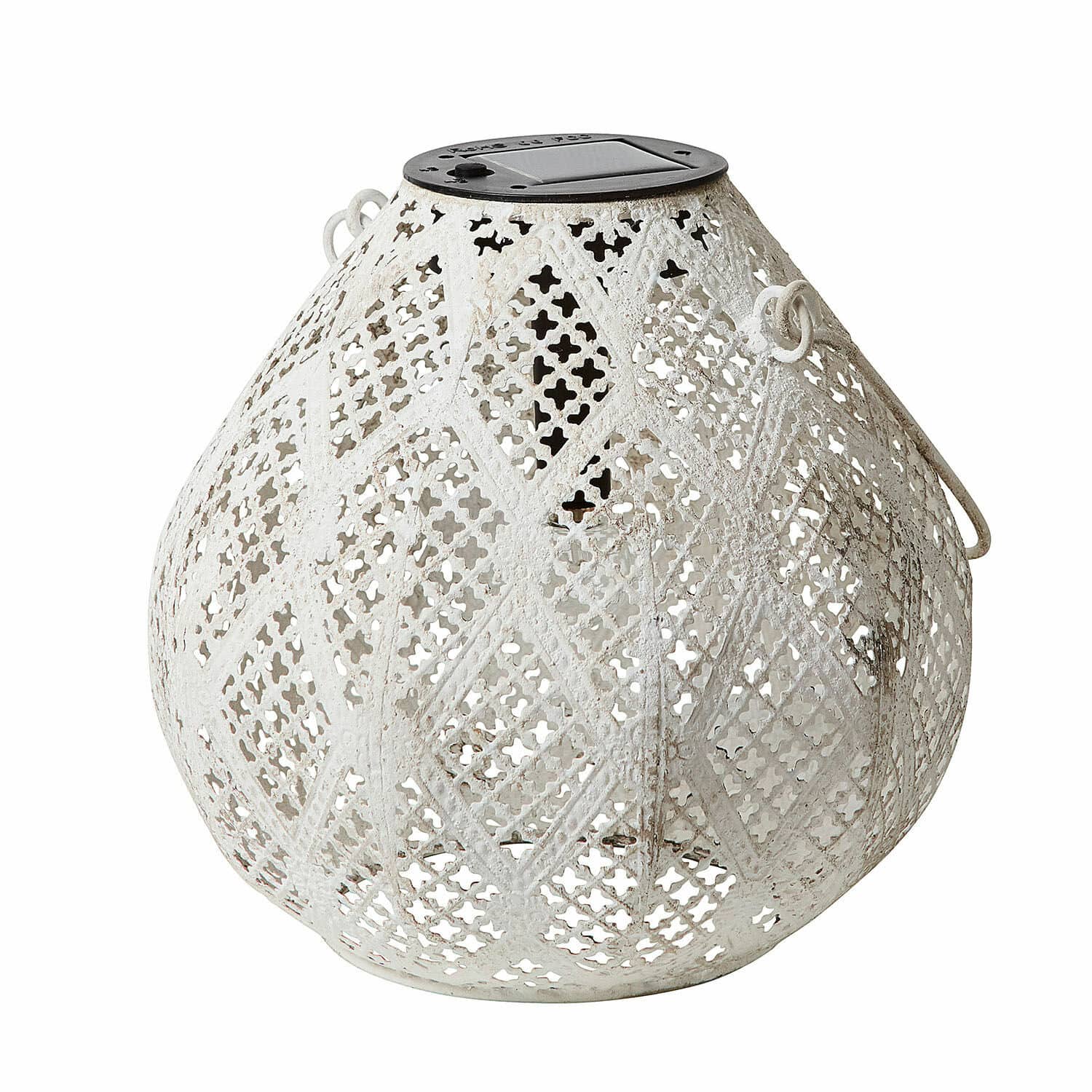 Lanterne solaire à suspendre Anglisides Lanterne solaire en métal blanc avec motif ajouré et poignée, décoration extérieure élégante