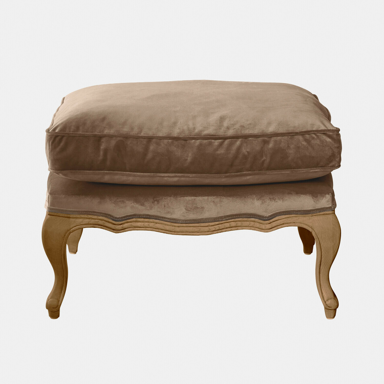 Repose-pieds Corlay en bois avec coussin en velours taupe marron doux et confortable