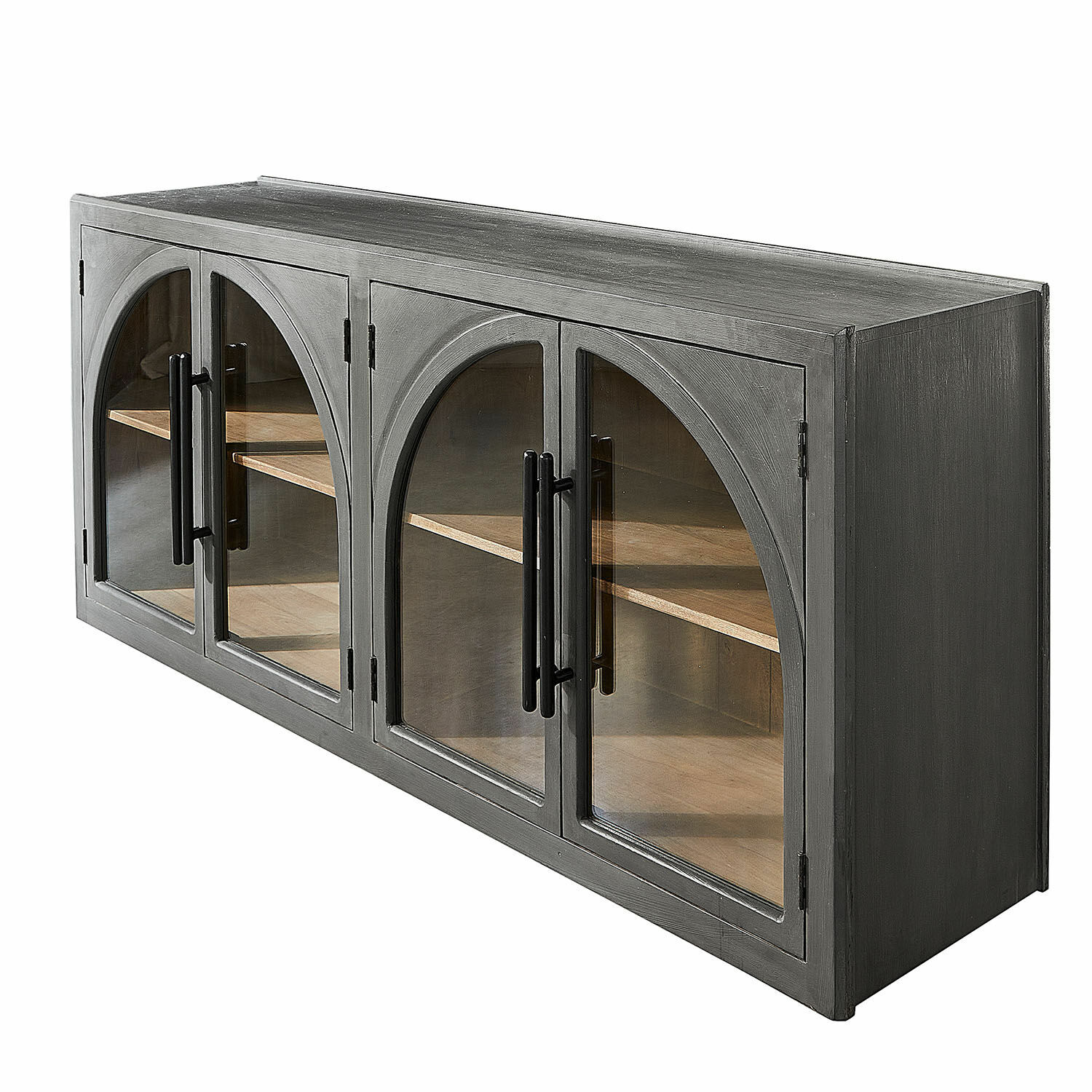 Buffet bas Chaloraine Buffet en bois gris avec portes vitrées et étagères, meuble de rangement pour salon moderne