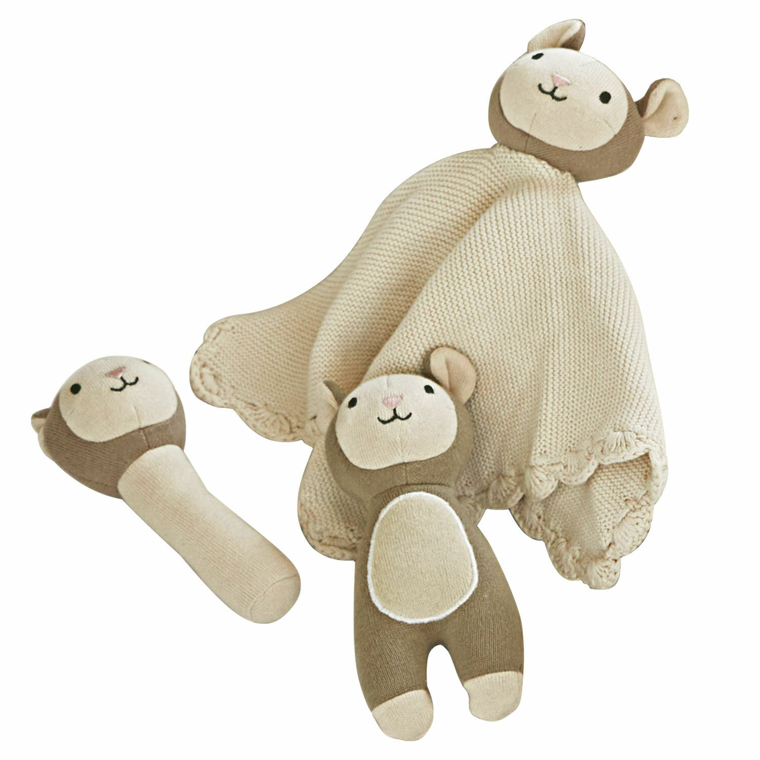 Knuffel set van 3 Playfulo Set van beige en bruine pluche berenvormige babyspeeltjes van zacht gebreid materiaal