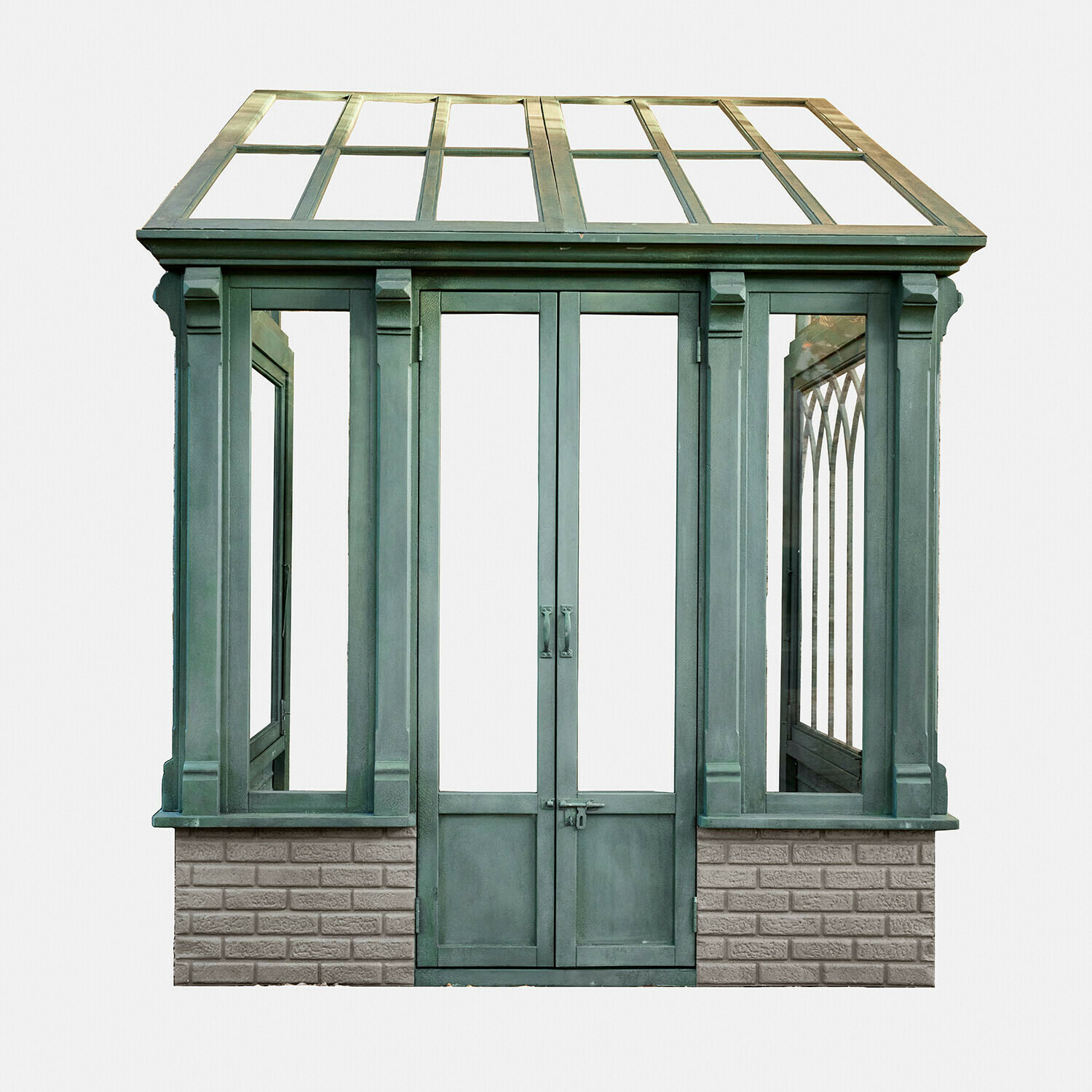 Maisonnette de jardin Lévandon Serre verte en métal avec base en brique, idéale pour jardin et culture de plantes en extérieur