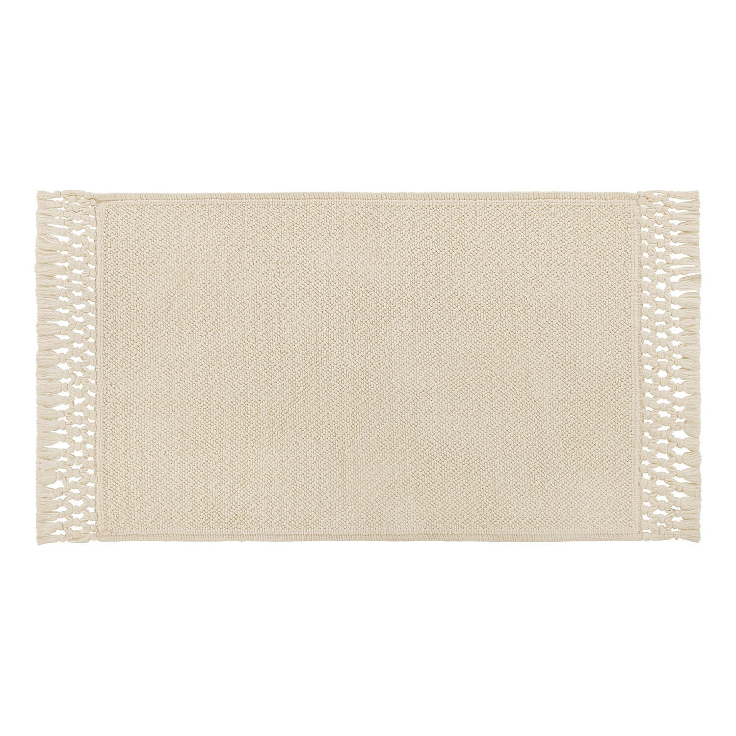 Tapis de bain crème Faelwyn en matière douce avec franges décoratives, parfait pour la salle de bain