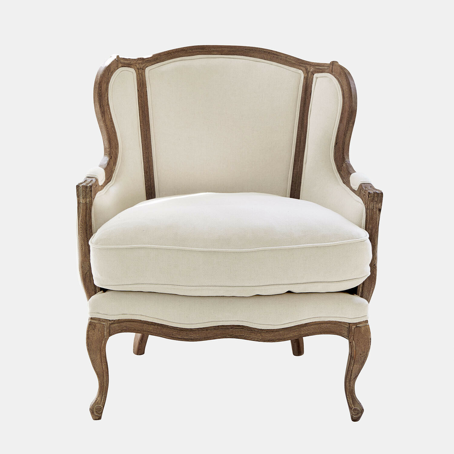 Fauteuil Kingswinford Klassieke fauteuil met beige stof en houten frame in vintage stijl voor woonkamer