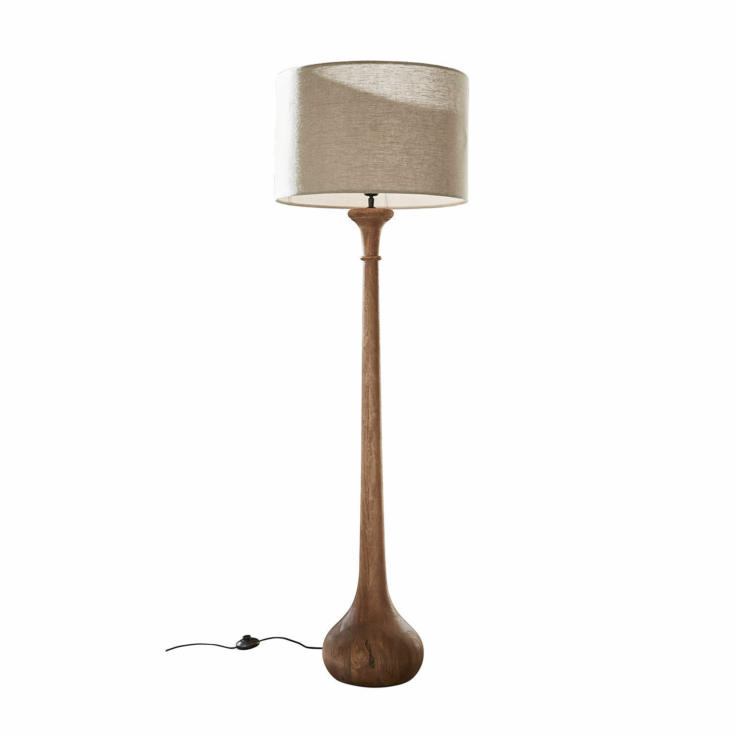 Lampe sur pied Andrées Lampadaire en bois avec abat-jour beige, design moderne pour salon élégant