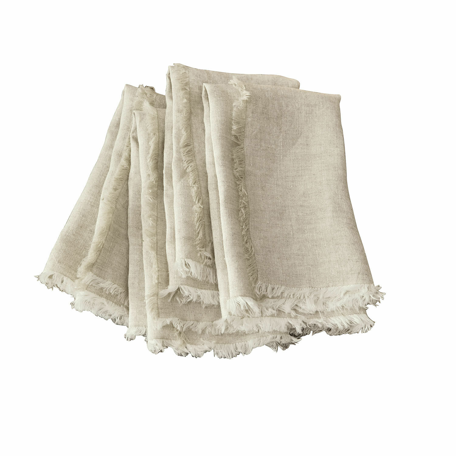 linnen Set van 4 linnen servetten Largo in natuurlijke beige kleur met franjes, tafeldecoratie