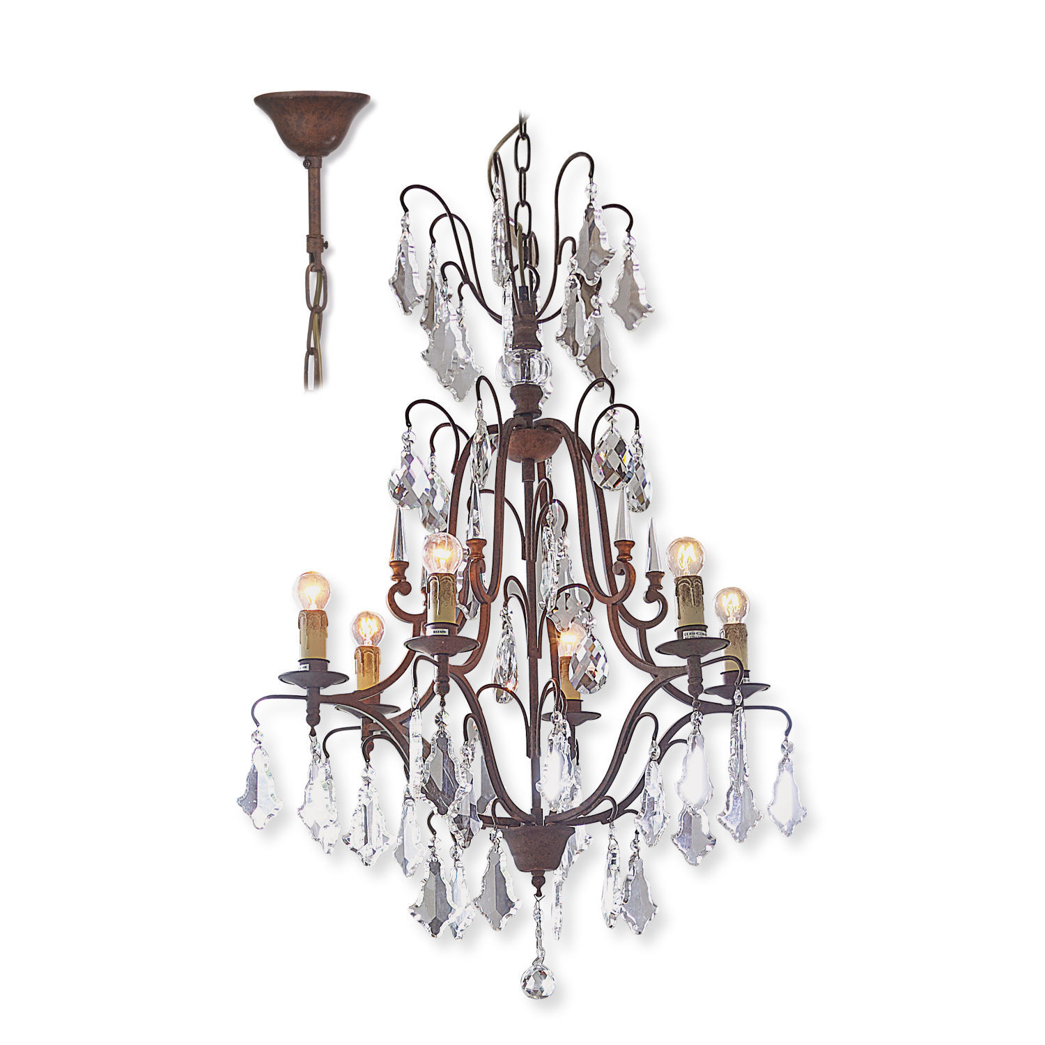 Lustre Saint Pierre Lustre en métal rouillé avec pampilles en cristal et éclairage vintage pour intérieur élégant