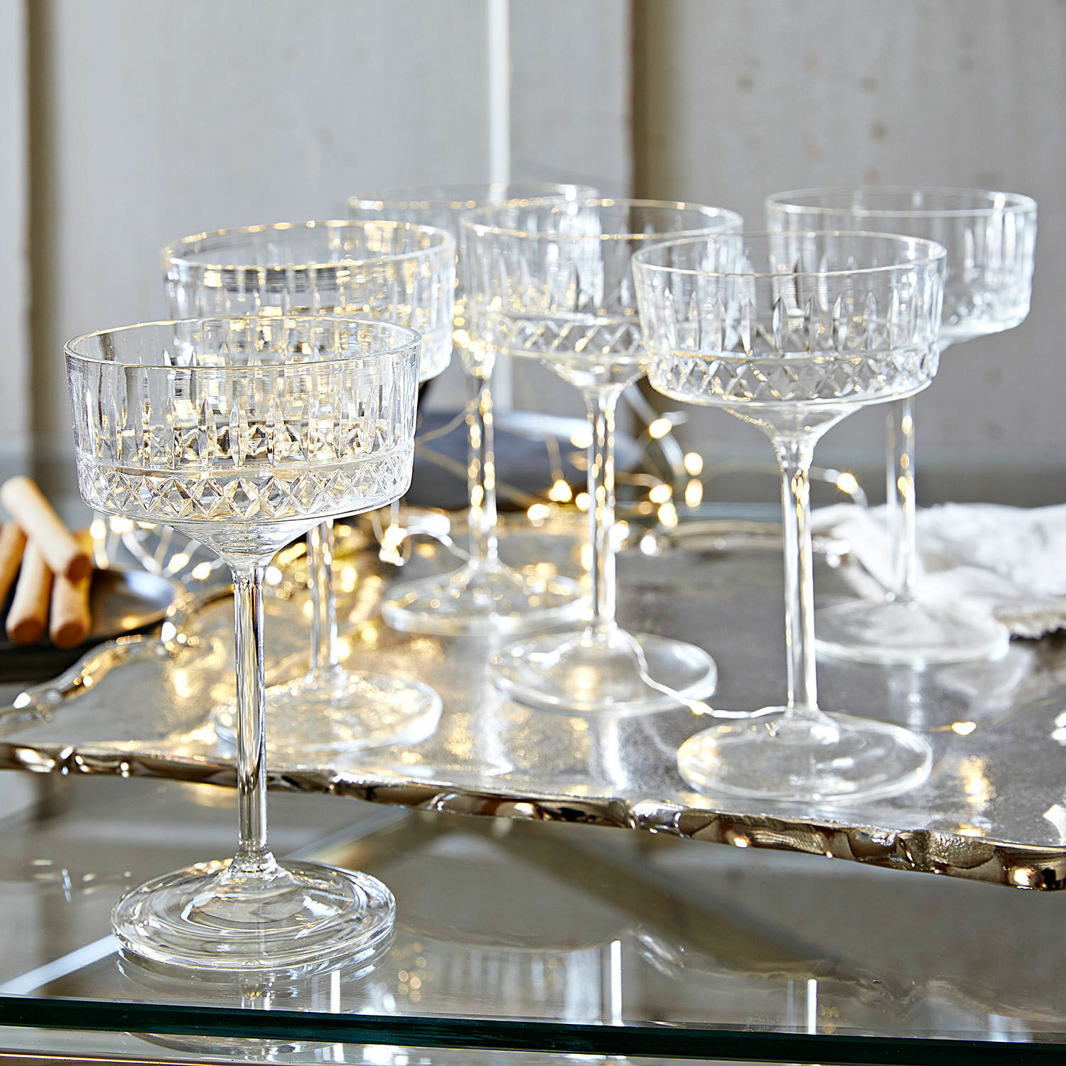 Champagneglas set van 6 Deion Set van zes kristallen champagneglazen met decoratief patroon, elegant cocktailglas set