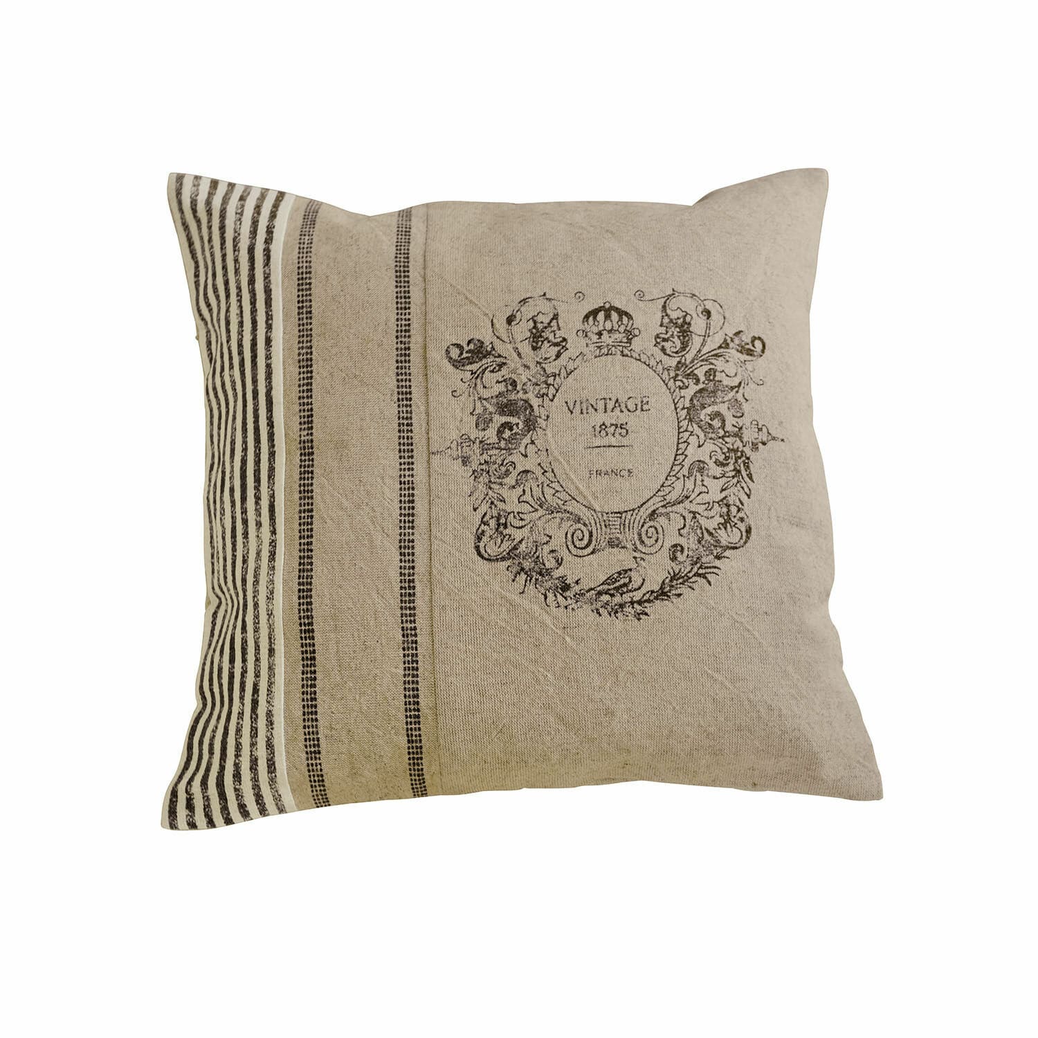 Kussenhoes Lélex Beige katoenen sierkussen met vintage print en strepen, rustieke woondecoratie