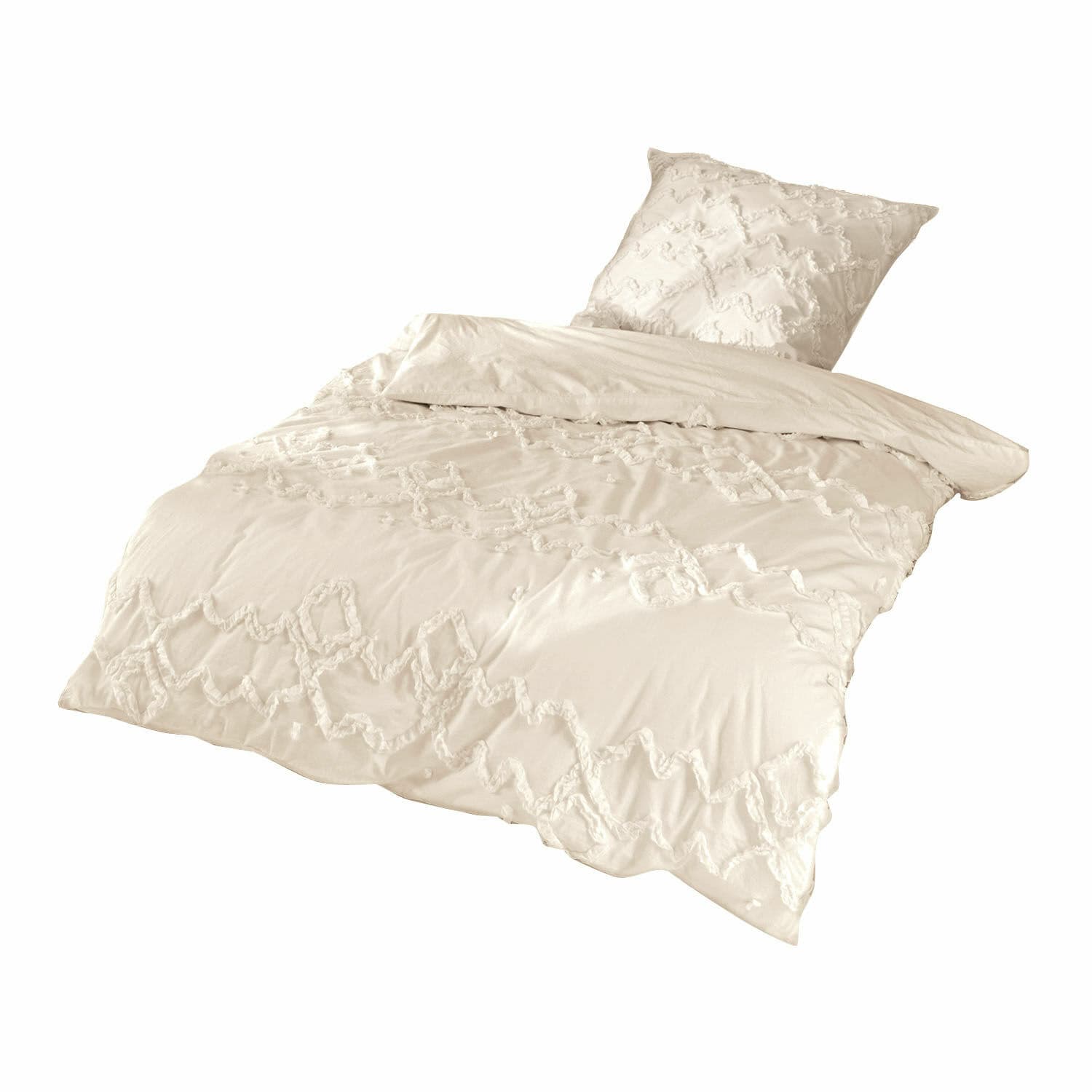 blanc Parure de lit crème avec motif texturé en tissu doux, parfaite pour la chambre
