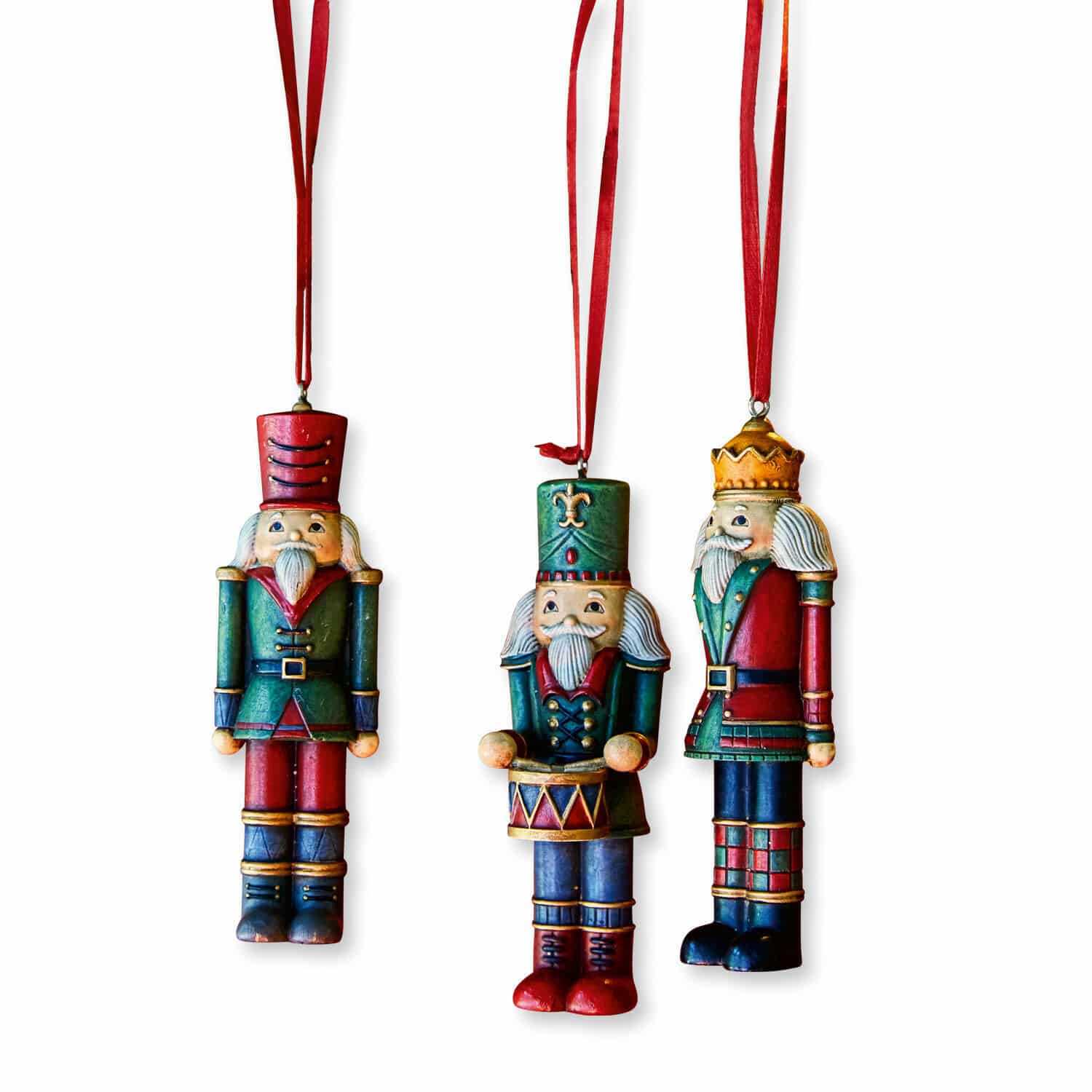 Hanger set van 3 Laudat Set van drie houten kerstboomversieringen in de vorm van soldaatjes in rood en groen