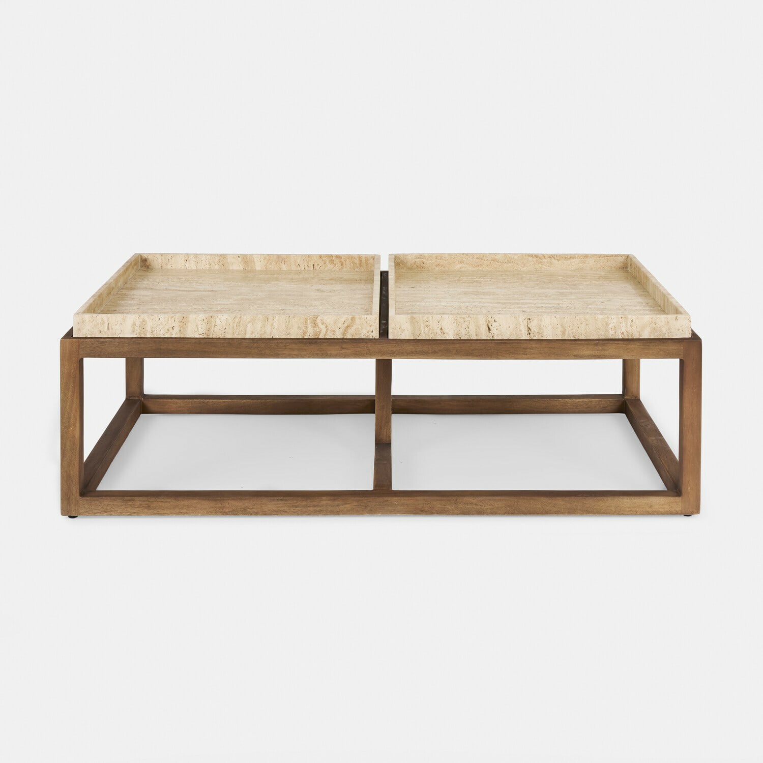 Salontafel Edwyn Salontafel van licht hout met beige marmeren blad, modern ontwerp voor woonkamer