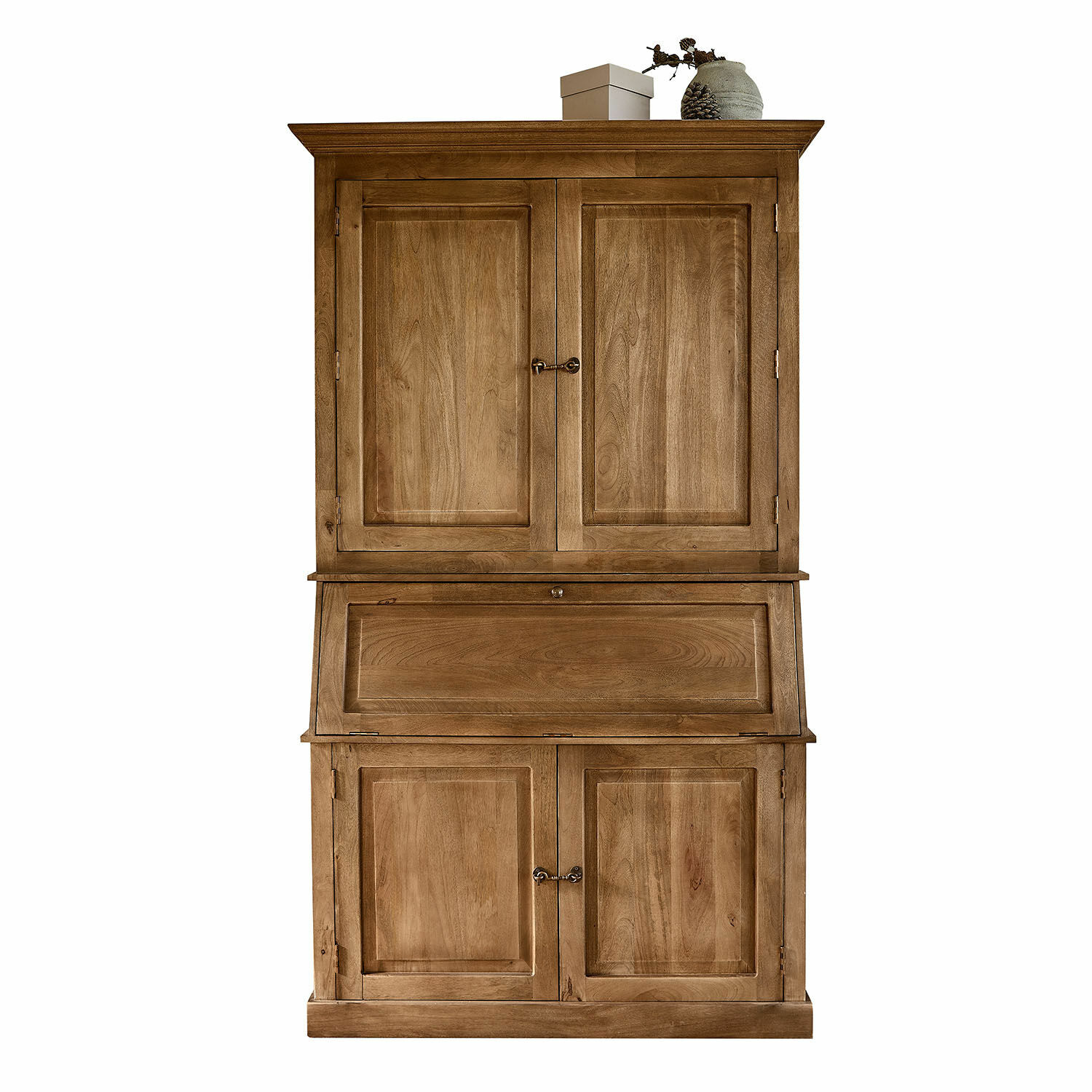 Secrétaire Arvandor Armoire en bois naturel couleur miel avec portes fermées et étagère décorative sur le dessus