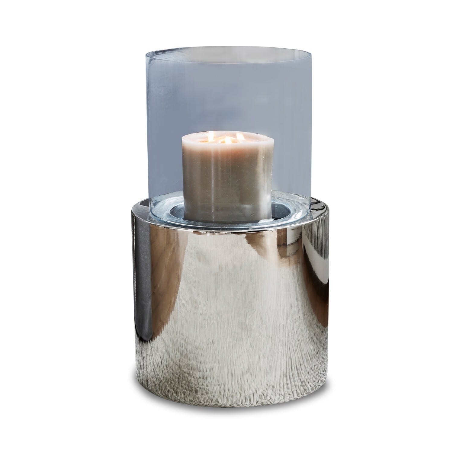 Windlicht Hanley Moderne kaarsenhouder van roestvrij staal en glas met witte kaars, interieurdecoratie