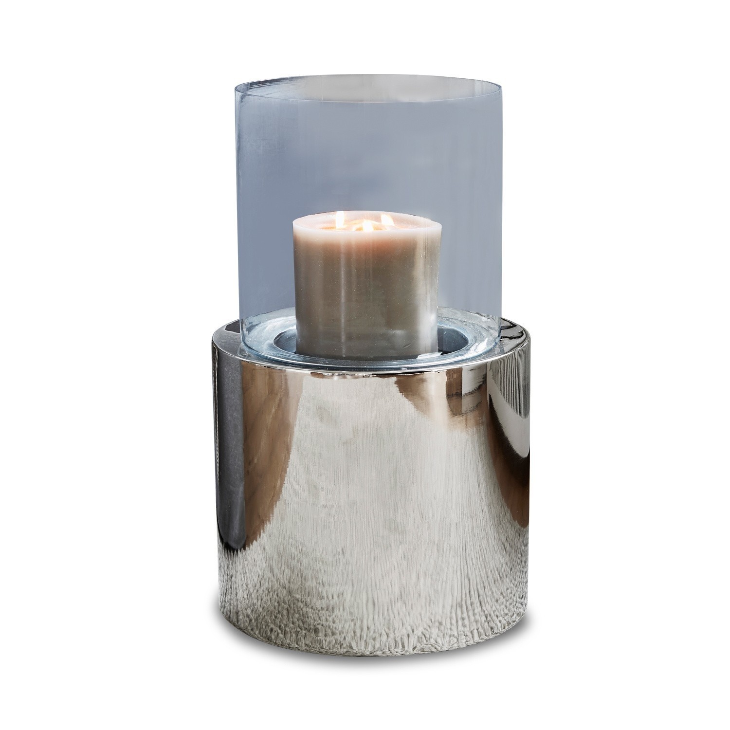 Windlicht Hanley Moderne kaarsenhouder van roestvrij staal en glas met witte kaars, interieurdecoratie