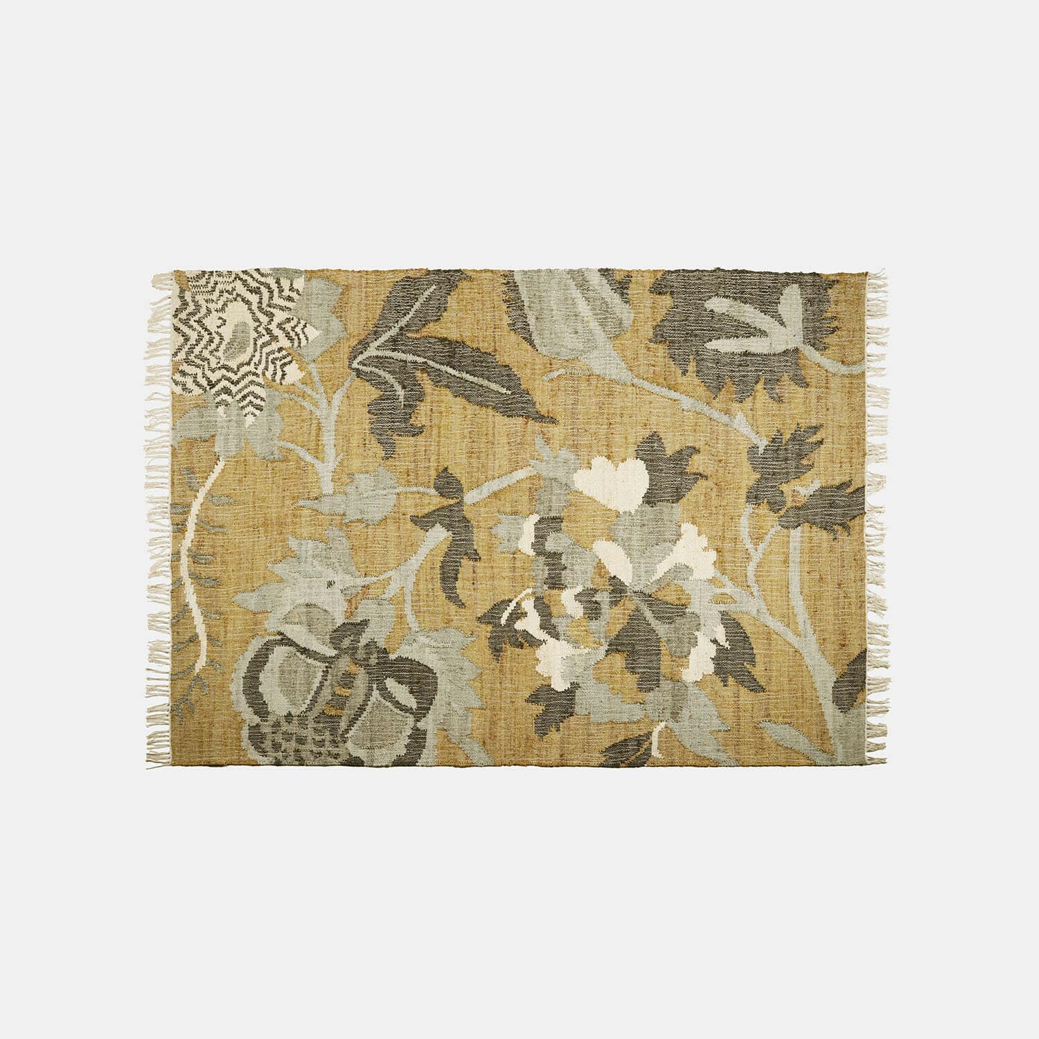 Vloerkleed Ornelless Vloerkleed van natuurlijk materiaal met beige-grijze bloemenpatronen, interieurdecoratie, woonkamerkleed