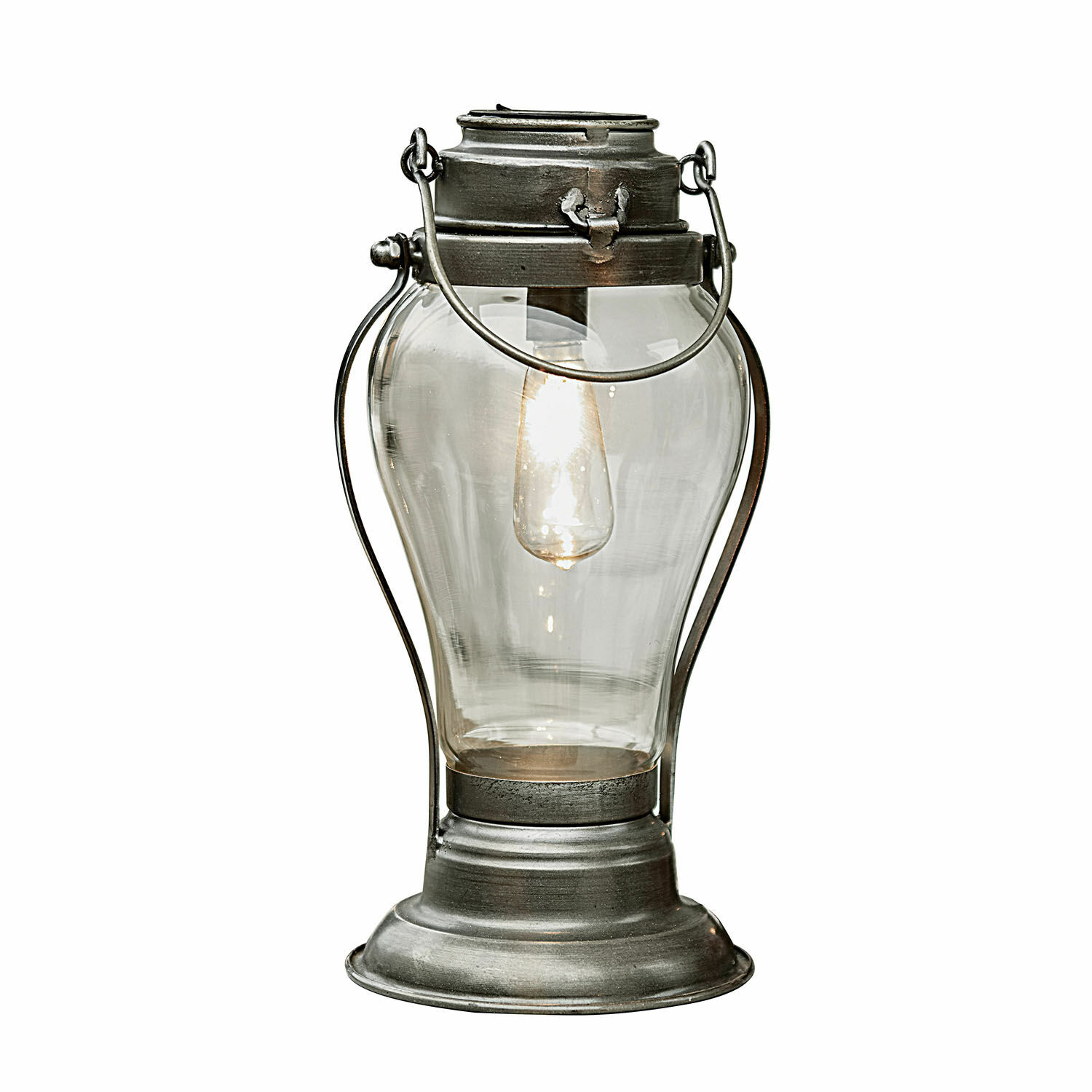 Lanterne solaire Melini Lanterne en métal avec abat-jour en verre transparent et poignée argentée pour décoration intérieure