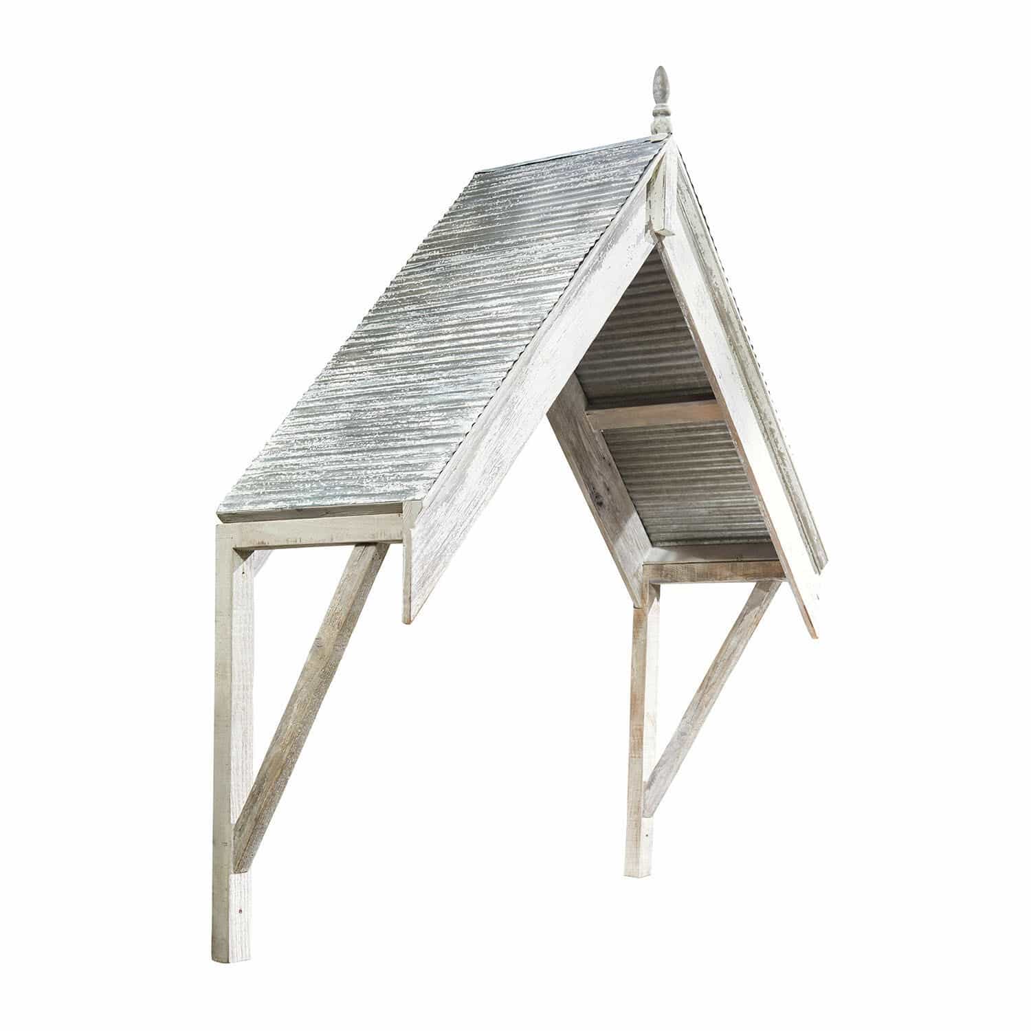 Auvent Xélanique Auvent en bois avec toit en métal blanc, parfait pour jardin ou terrasse extérieure