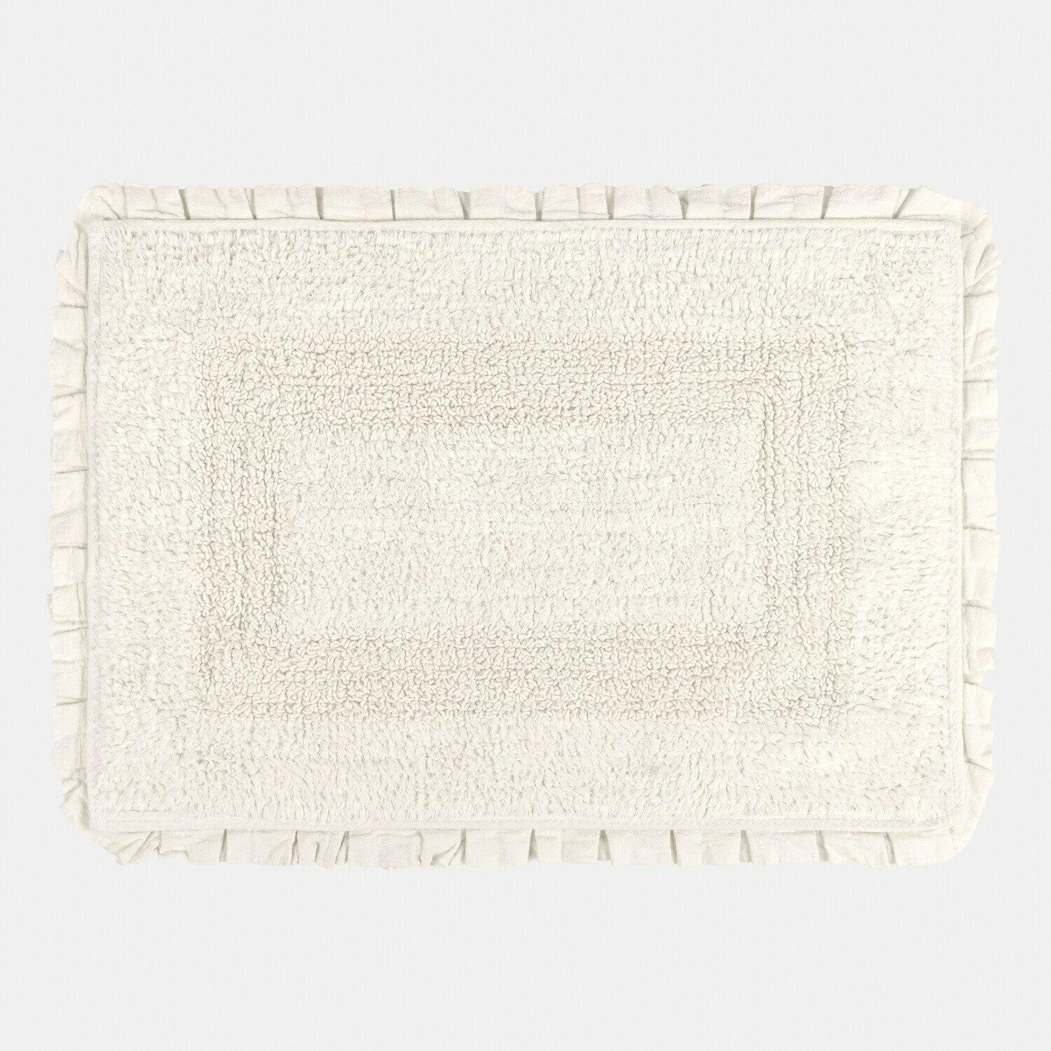 wit Witte zachte badmat Jasmin van katoen met decoratieve volant, antislip en absorberend