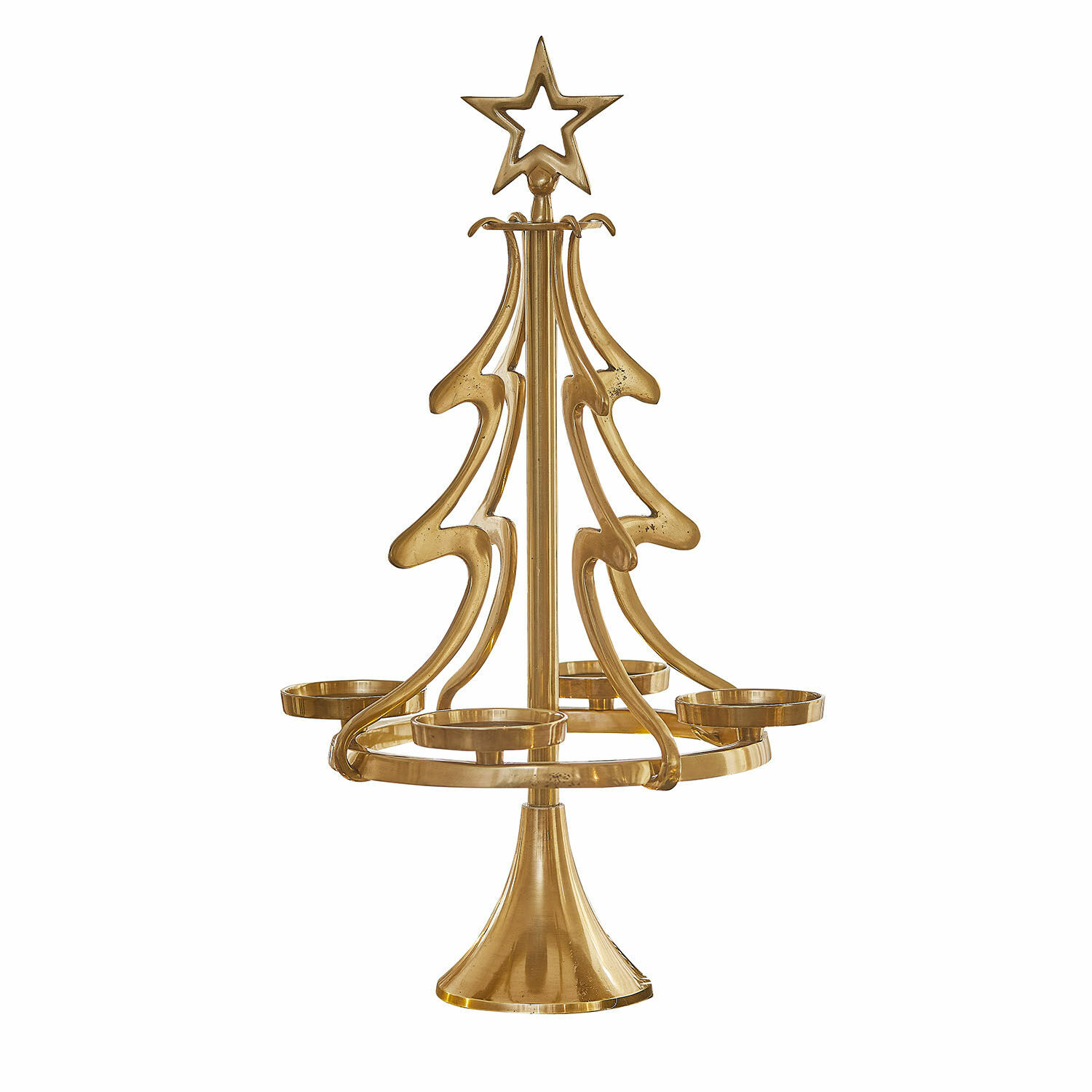goudkleurig Gouden metalen adventskranshouder in kerstboomvorm met vier kaarsenhouders