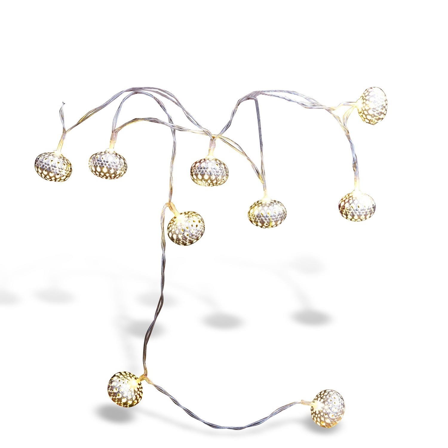 Lichtsnoer Fireballs Decoratieve lichtsnoer met zilverkleurige metalen lampenkappen, perfect voor interieur en feestdecoratie