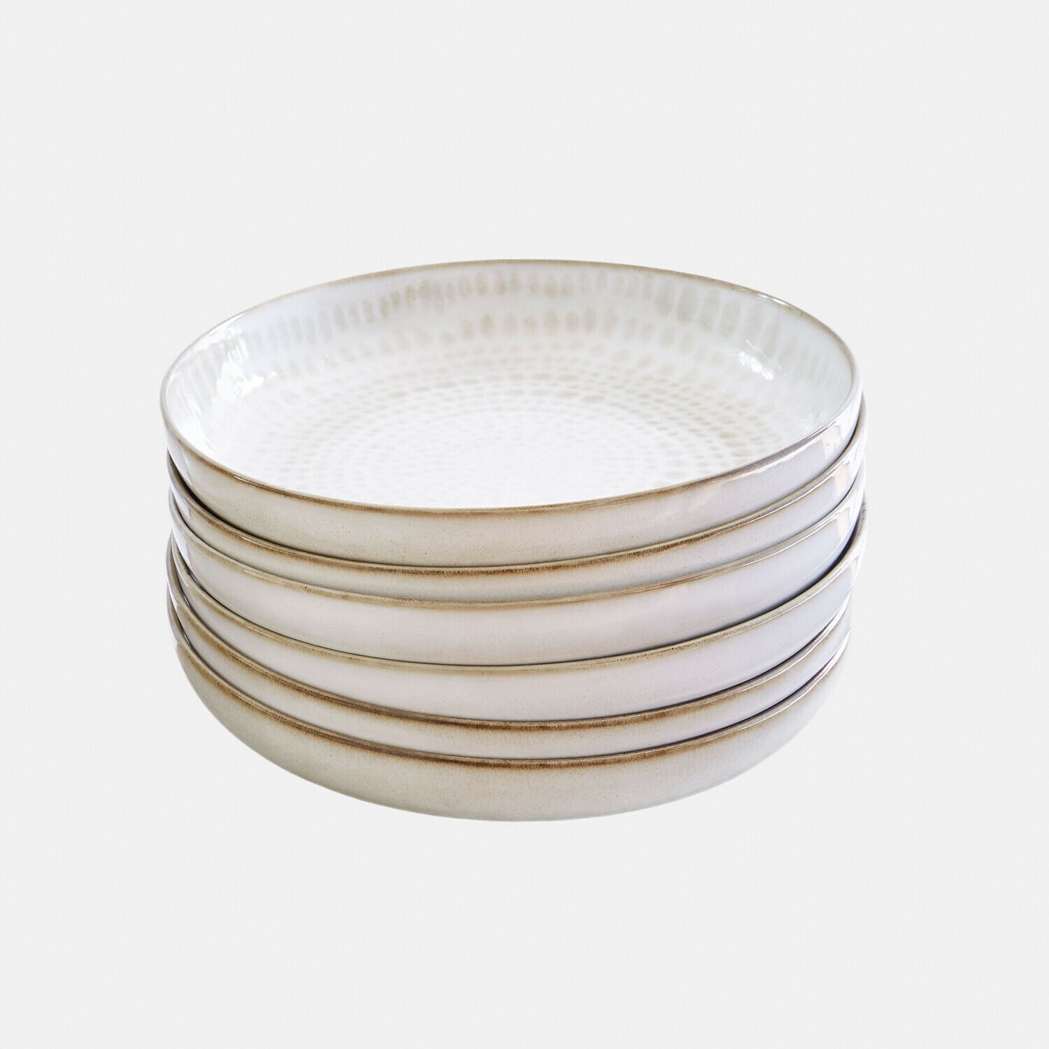 Lot de 6 assiettes creuses Marnis Ensemble de quatre bols en céramique crème avec motif subtil et bord brun clair