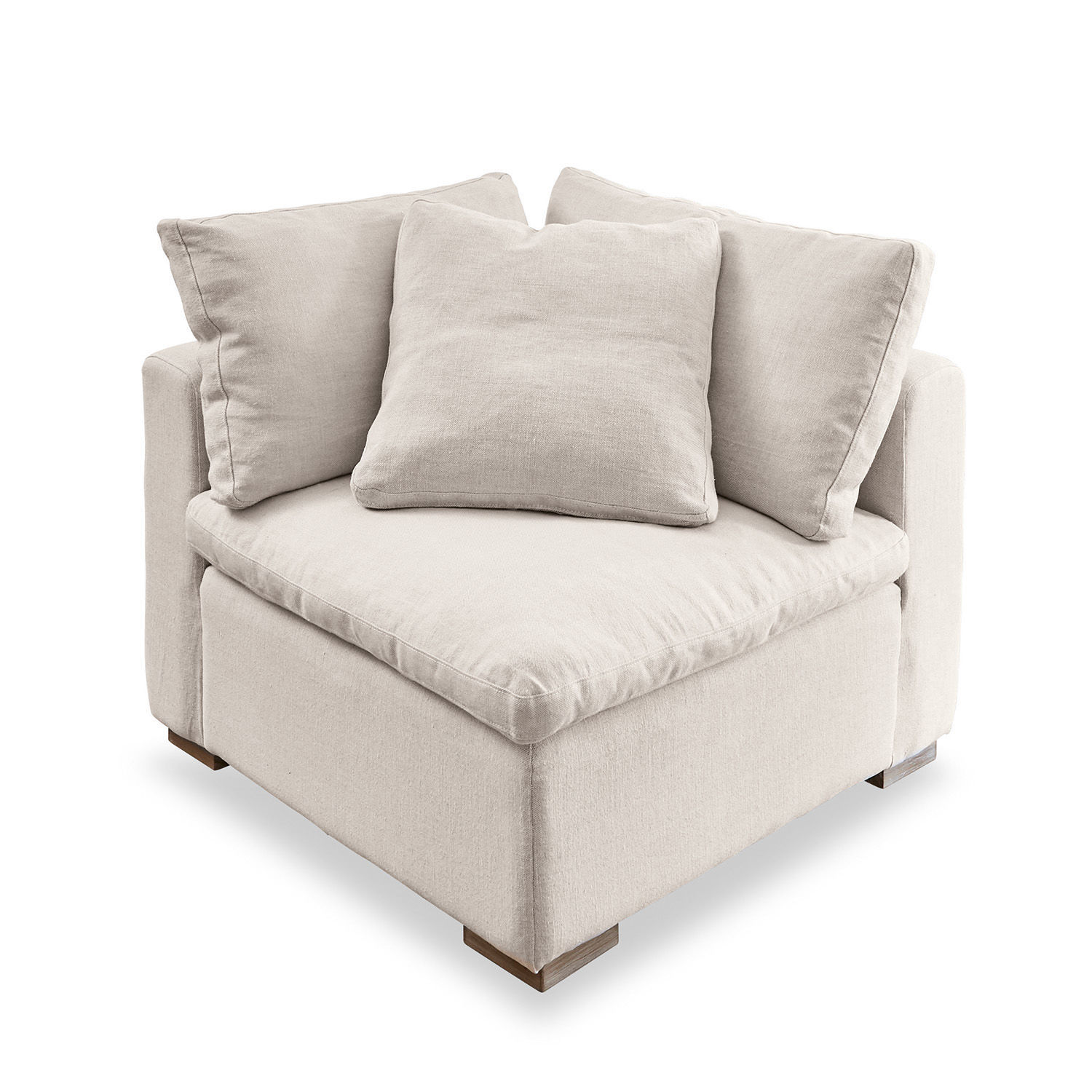 Fauteuil Bennington Corner Canapé d'angle en tissu beige clair avec coussins moelleux et pieds en bois pour salon moderne