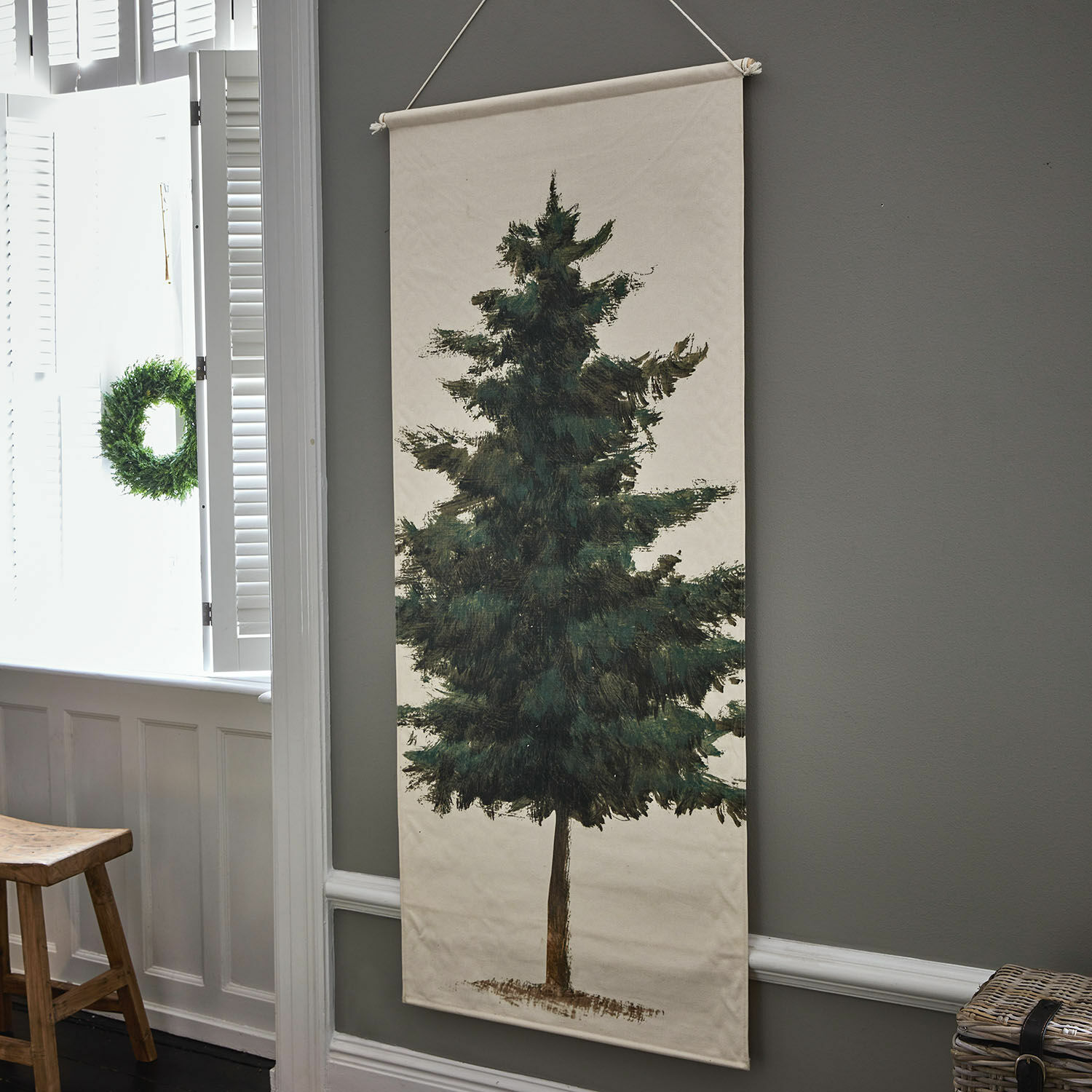 Afbeelding Pierrine Decoratief canvas met groene dennenboom op beige achtergrond voor woondecoratie