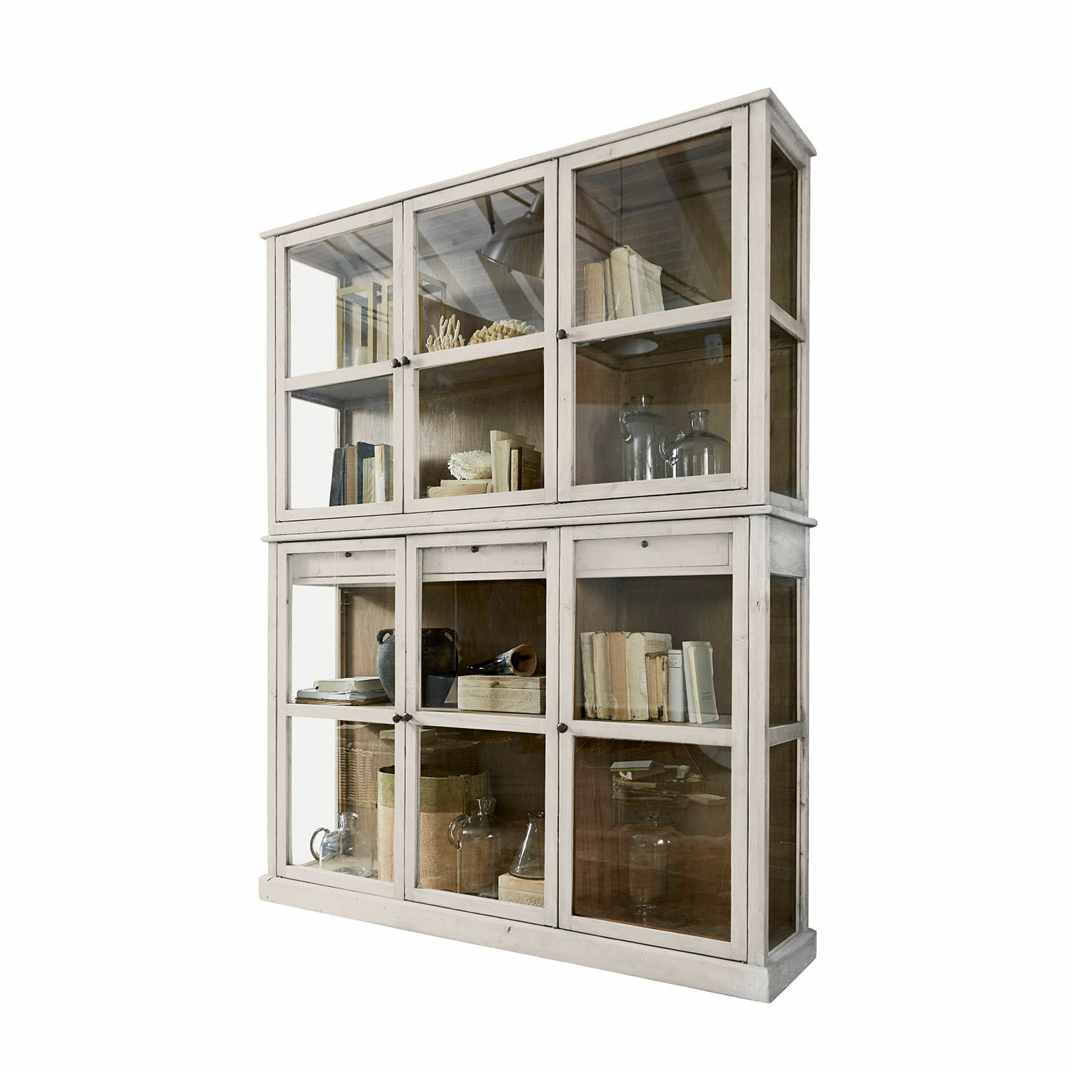 Vitrine Blaise Vitrine en bois blanc avec portes vitrées et étagères pour livres et décorations
