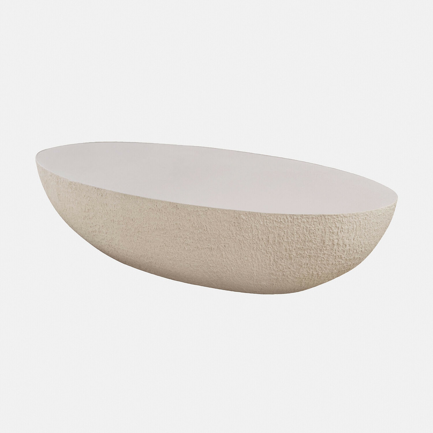 Bol ovale en pierre claire avec texture rugueuse, élément décoratif pour intérieur moderne