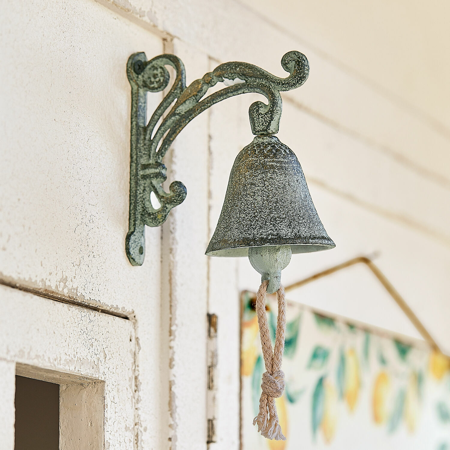 Cloche Palerina Cloche murale en métal style vintage avec finition patinée verte et cordelette suspendue