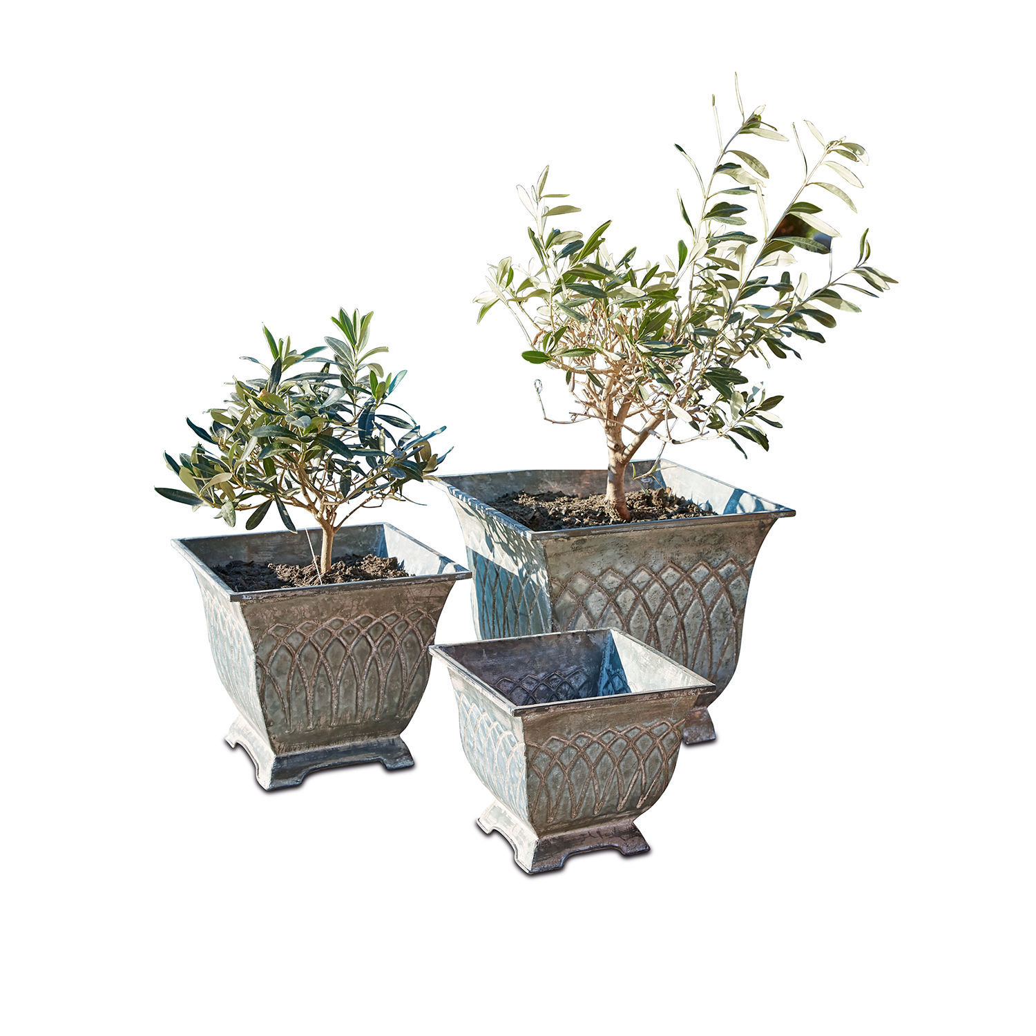 Lot de 3 cache-pots Klaireau Ensemble de trois pots en métal style vintage avec plantes, décoration intérieure et extérieure