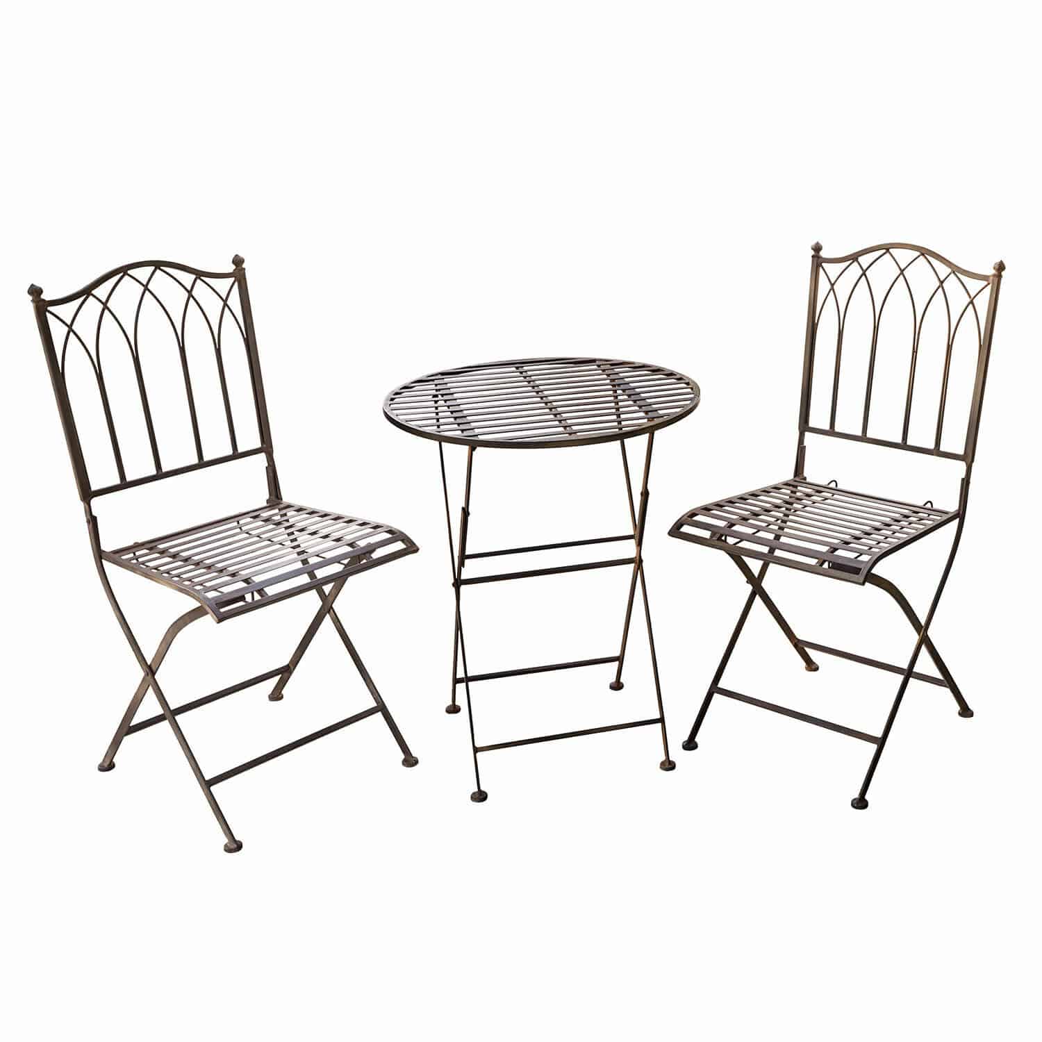 Table et chaises Brignoles Ensemble de mobilier de jardin en métal brun avec table pliante ronde et deux chaises