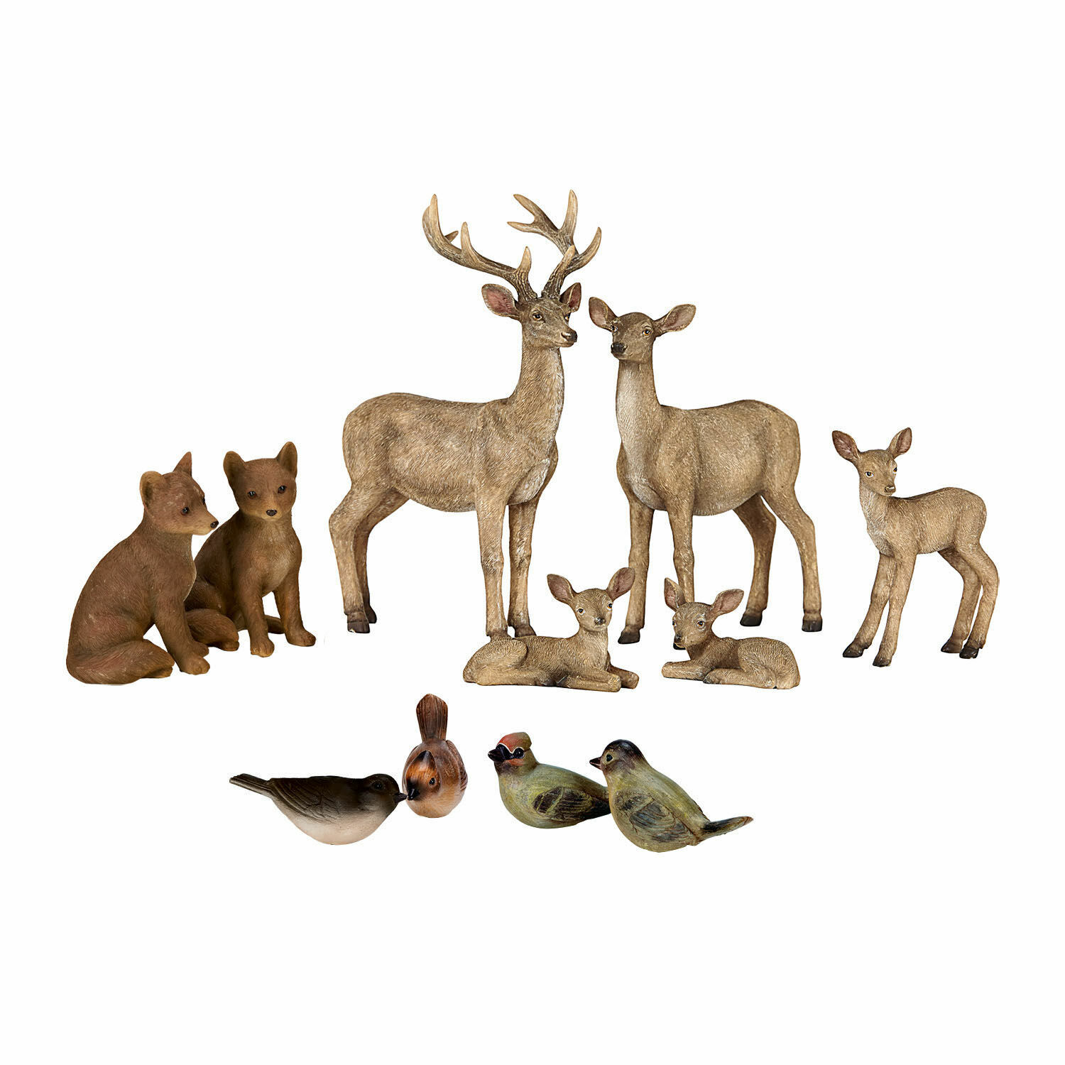 Lot de 11 animaux de la forêt Pluvet Ensemble de figurines décoratives d'animaux forestiers en couleurs naturelles pour décoration intérieure