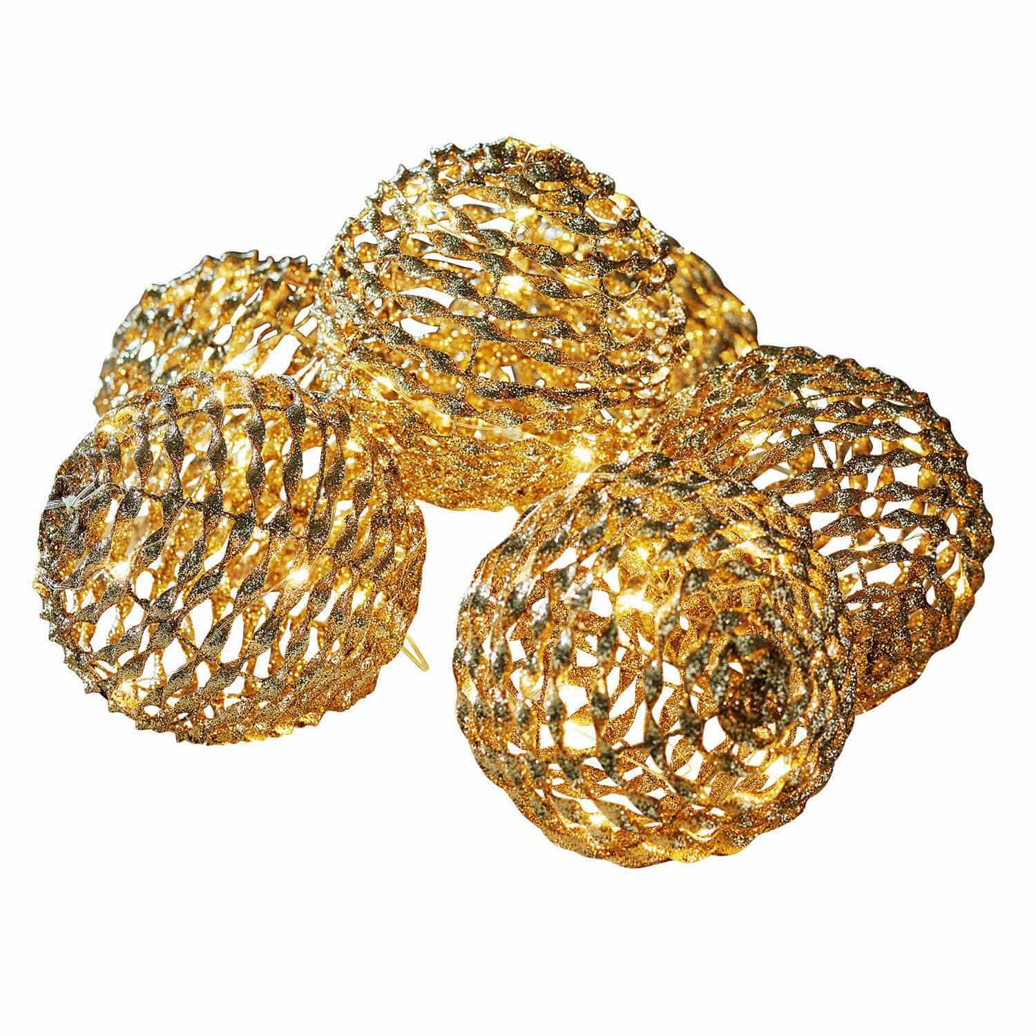 Ledlichtbol set van 6 Serivane Set van vijf gouden metalen lichtdecoraties met glinsterend effect, perfect voor feestelijke verlichting