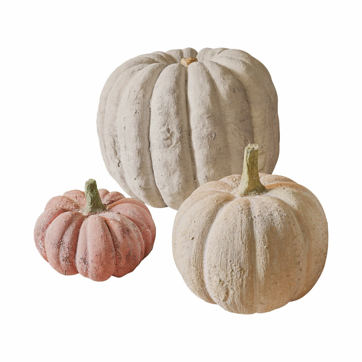 Ensemble de 3 citrouilles décoratives en béton aux couleurs naturelles pour décoration d'automne