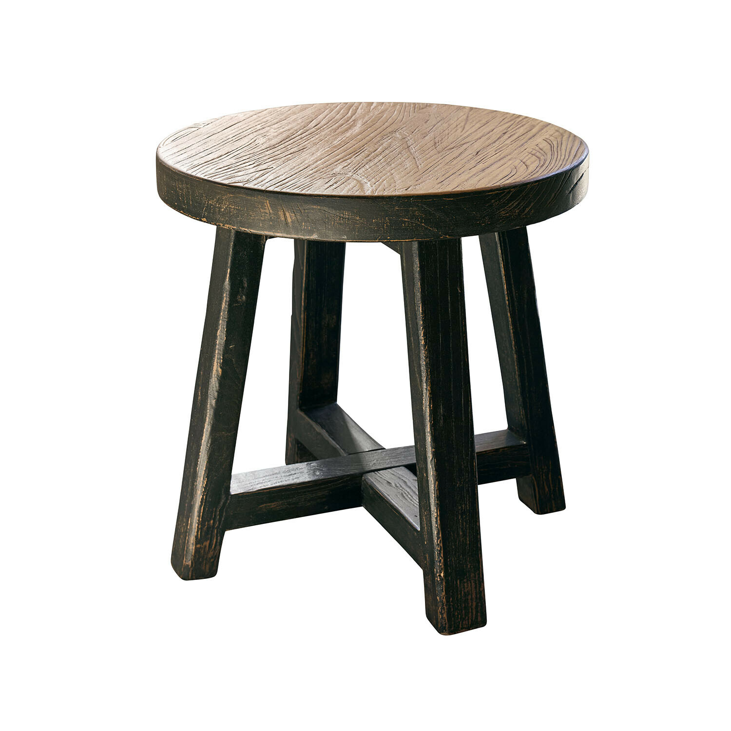 zwart/bruin Ronde bijzettafel Gorivel van zwart en bruin hout, rustiek meubel voor woonkamer