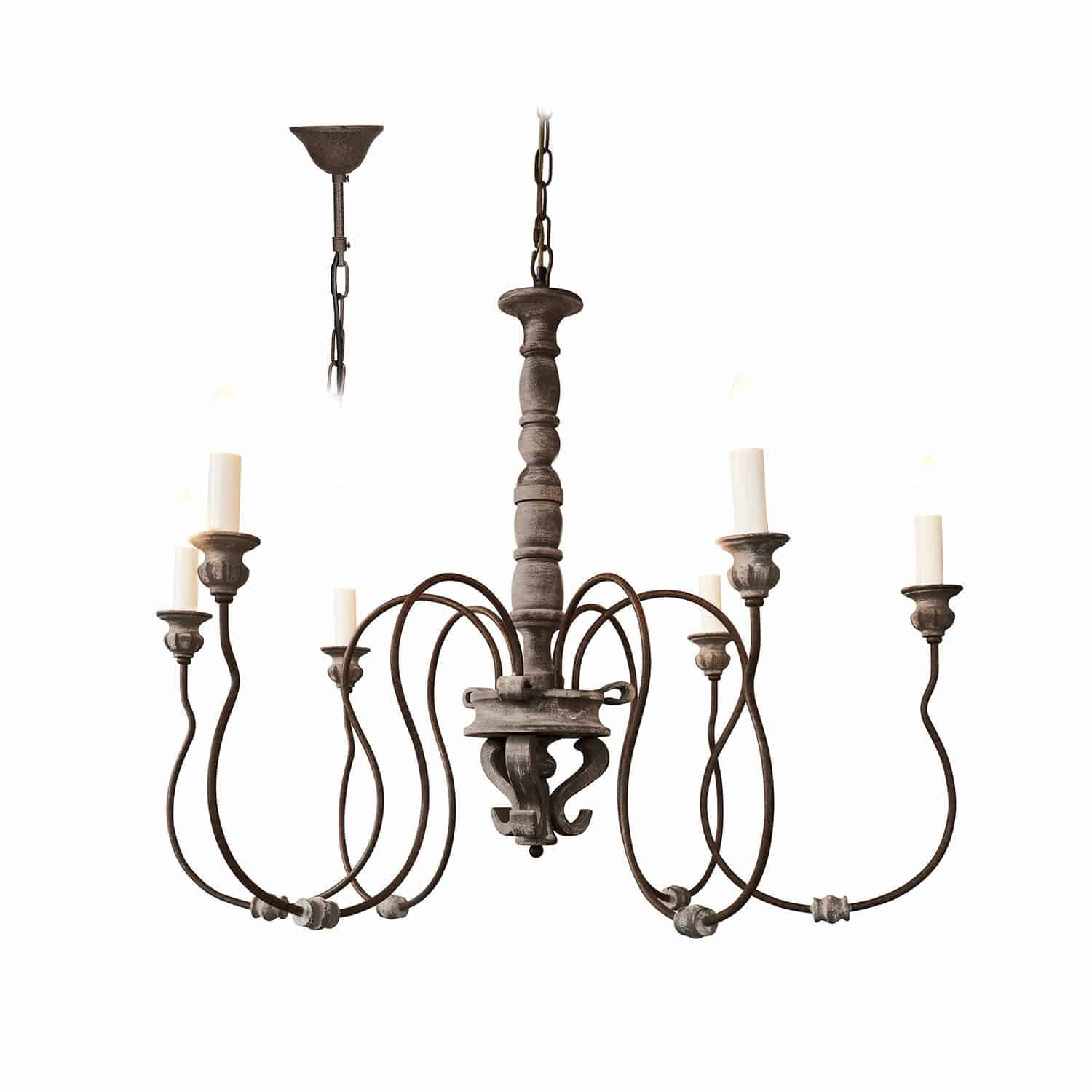 Lustre Gavrelle Lustre rustique en métal et bois marron avec six bougies, idéal pour salon ou salle à manger