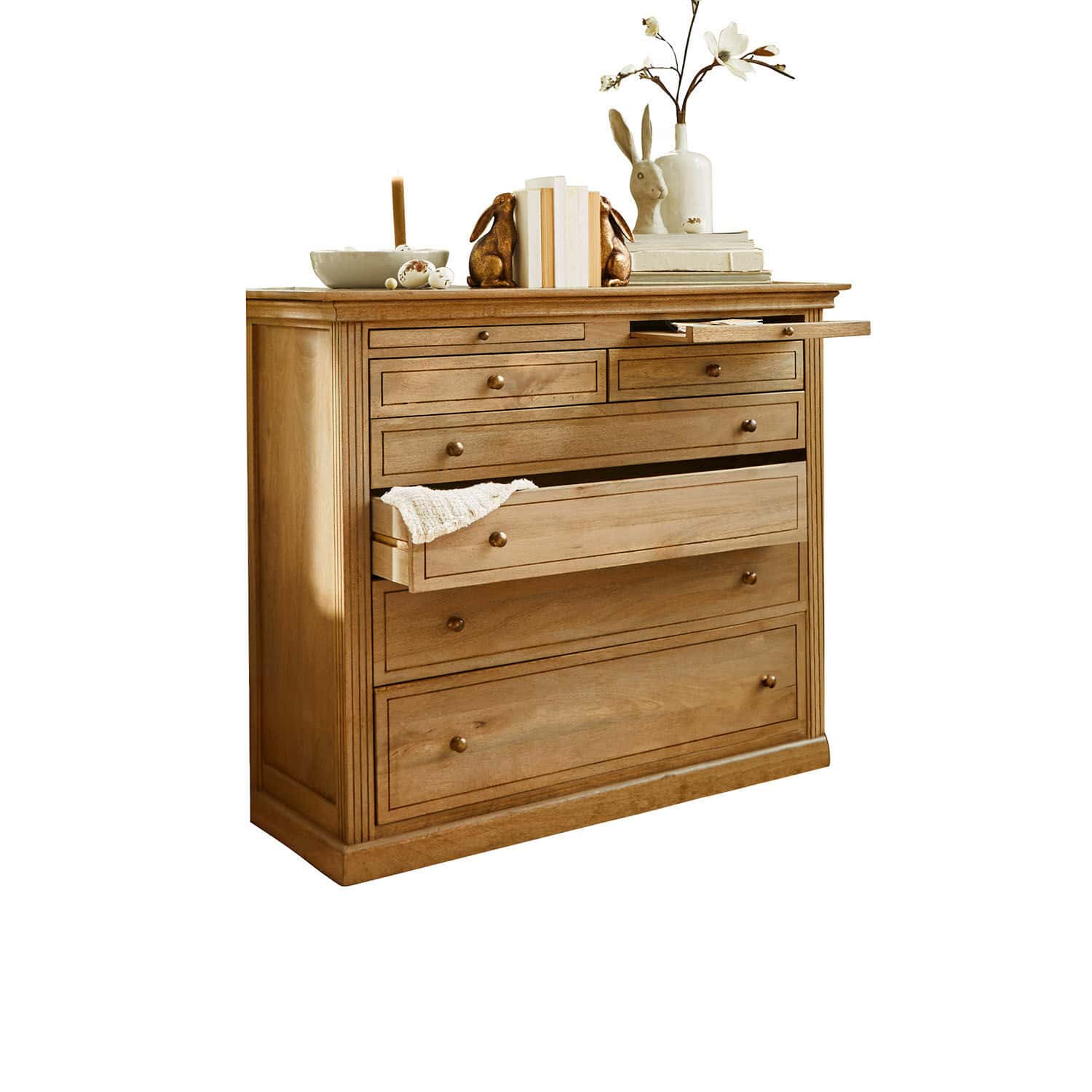 Ladekast Espoirin Houten ladekast met meerdere lades en decoraties bovenop, natuurlijke houtkleur