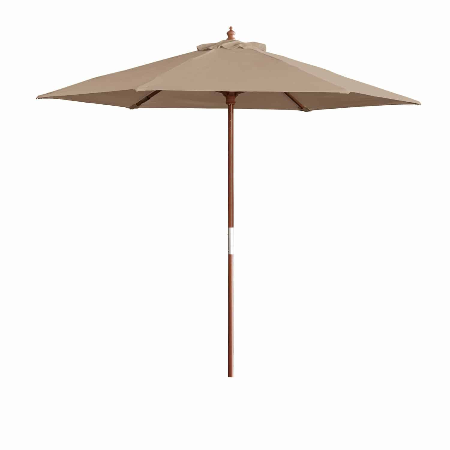 taupe Tuinparasol Enfield in taupe met houten frame, geschikt voor terras en tuin als zonwering