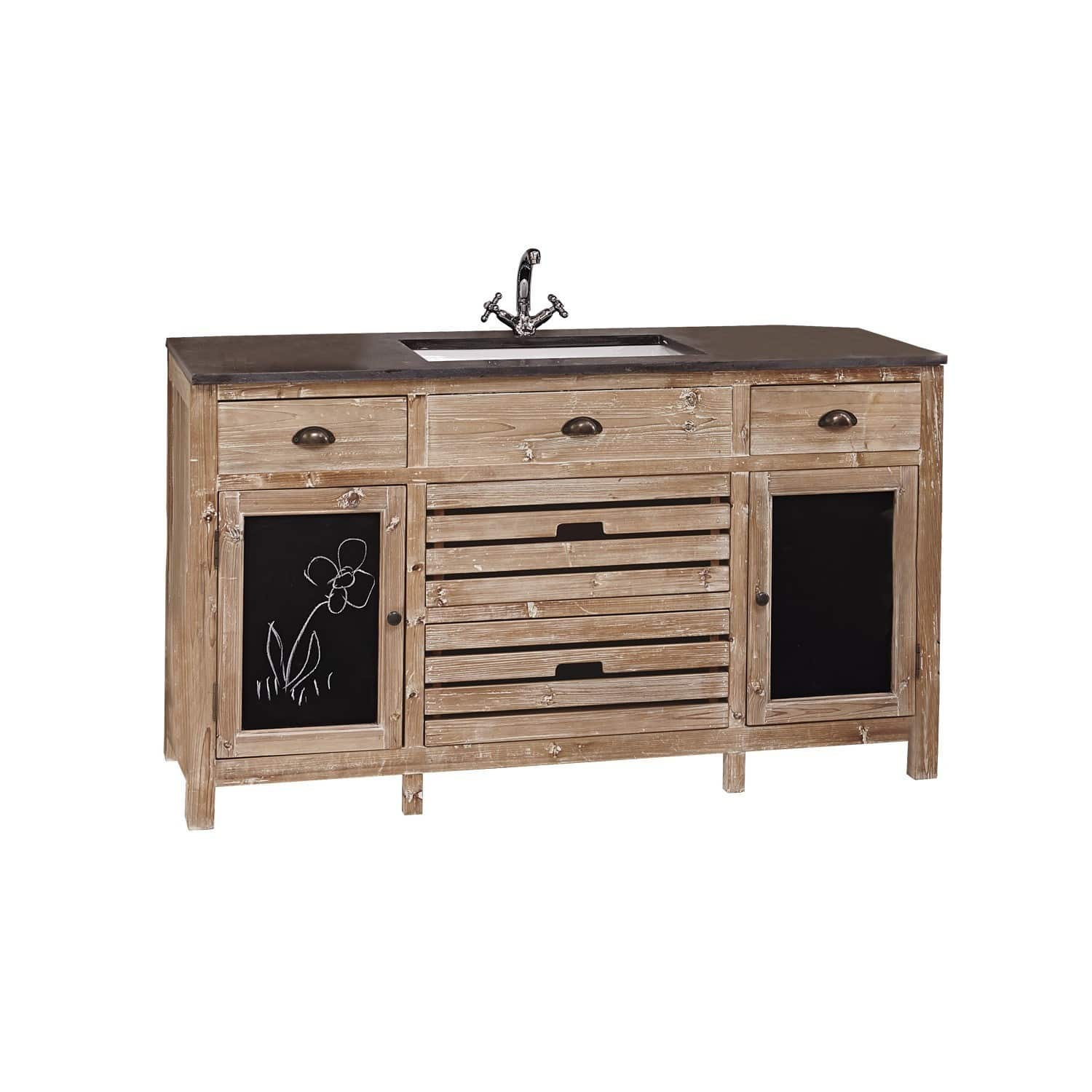 Spoelkast Rawlings van natuurlijk hout met zwart blad en metalen kraan