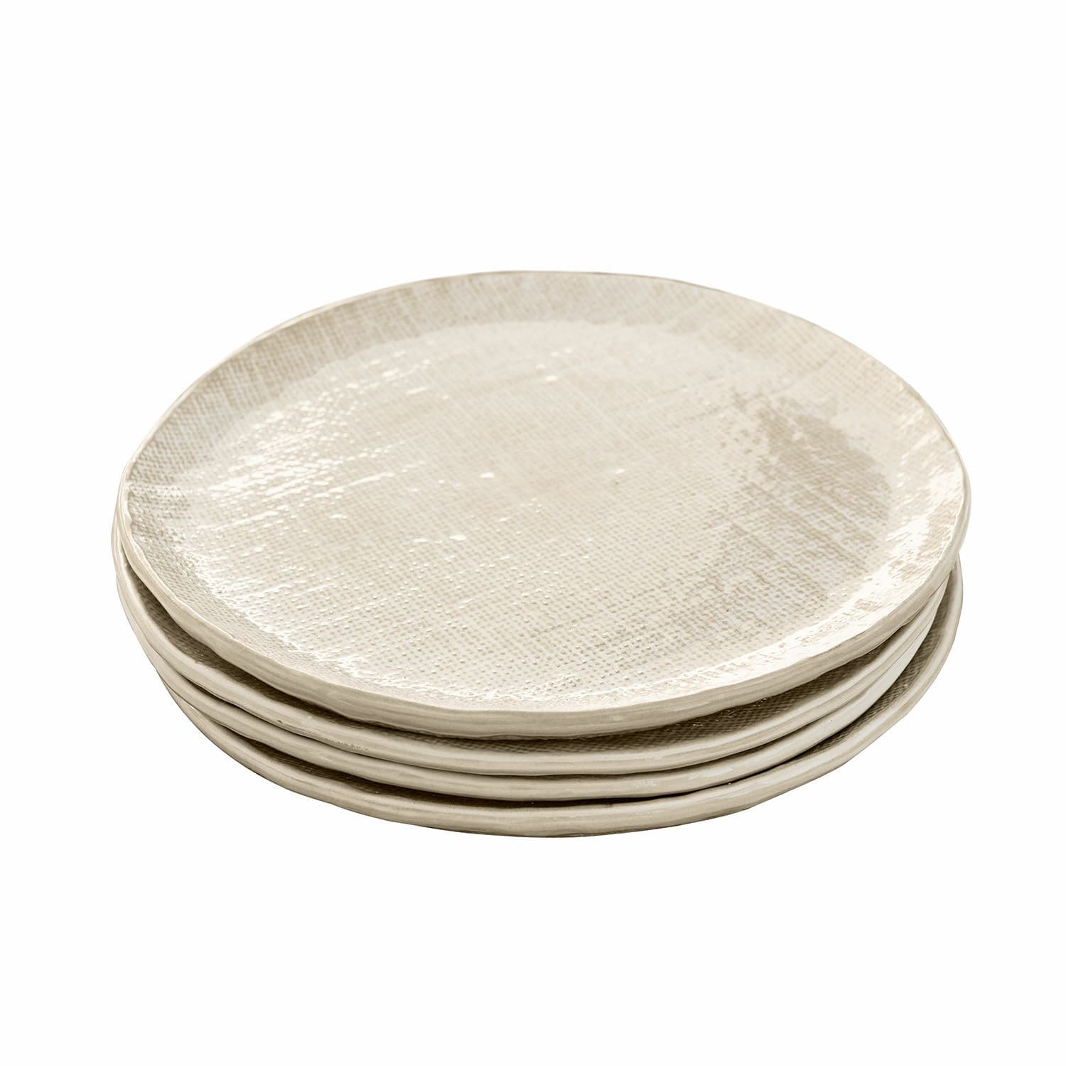 Lot de 4 assiettes à dessert Luganville Ensemble de quatre assiettes en céramique crème texturée, parfaites pour un usage quotidien