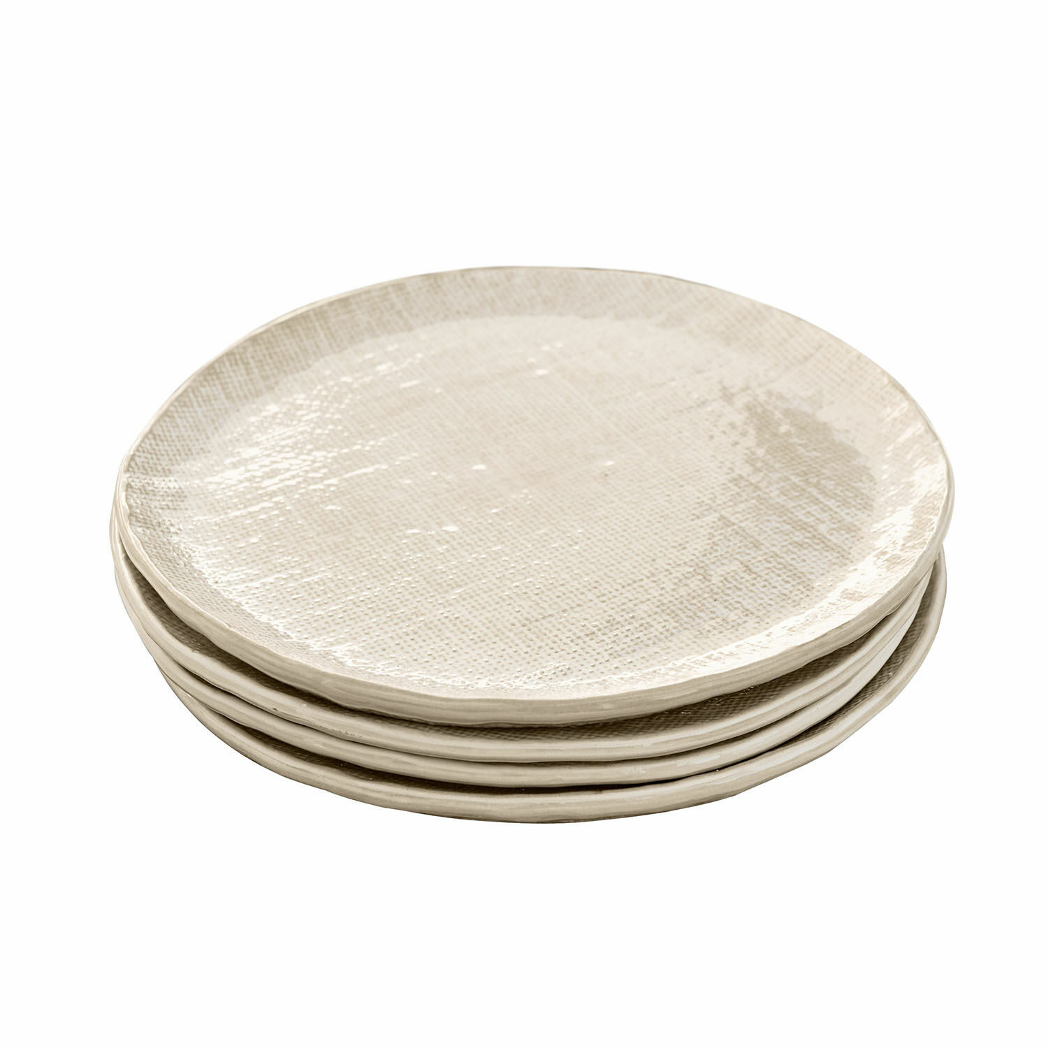 Dessertbordje set van 4 Luganville Set van vier crèmekleurige keramische borden met textuur, perfect voor dagelijks gebruik
