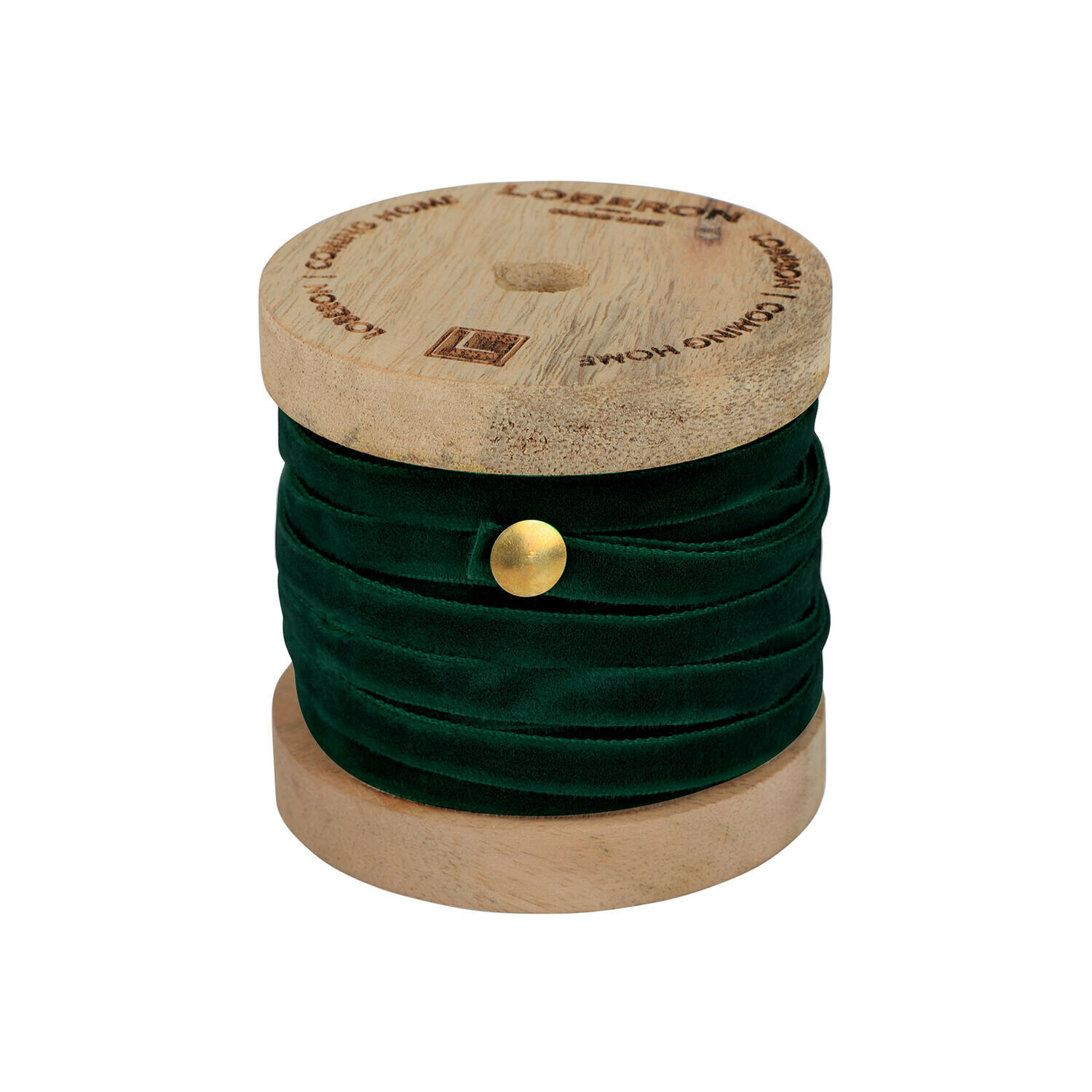 Ruban en velours vert foncé Olessa en bobine en bois, ruban décoratif pour artisanat et cadeaux