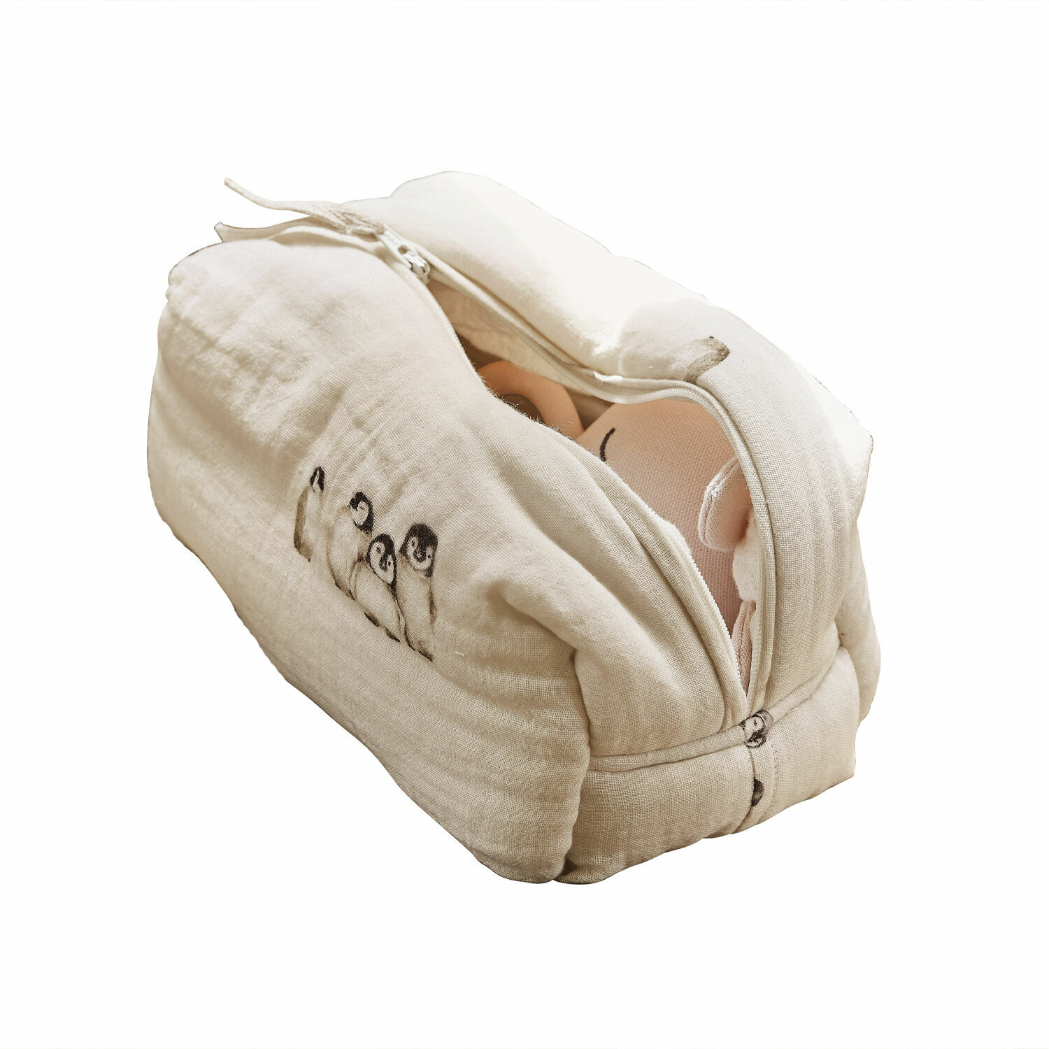 Tasje Jocienne Beige katoenen toilettas met pinguïnprint en ritssluiting, praktische reistas organizer