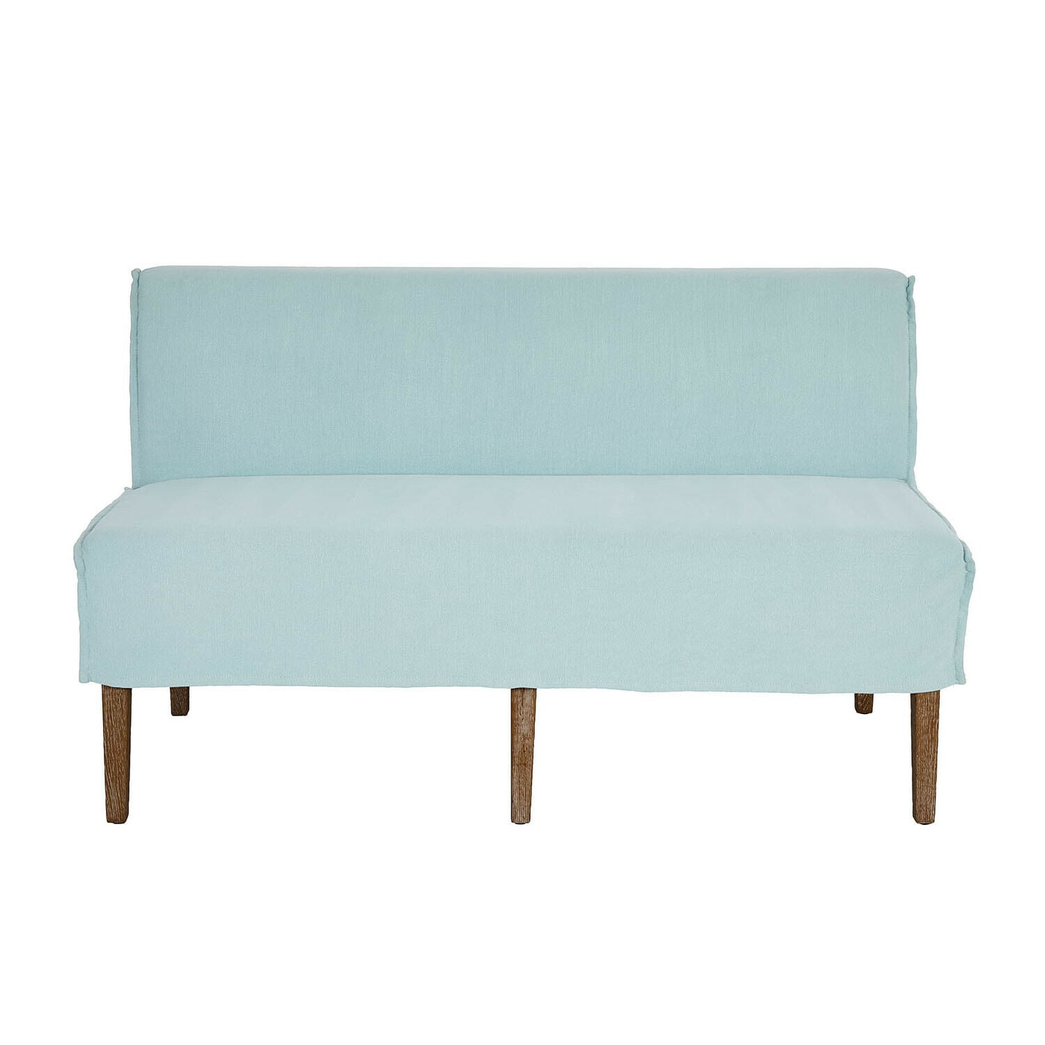 Canapé de cuisine Vinterfjord bleu clair en tissu avec pieds en bois, meuble confortable pour salle à manger