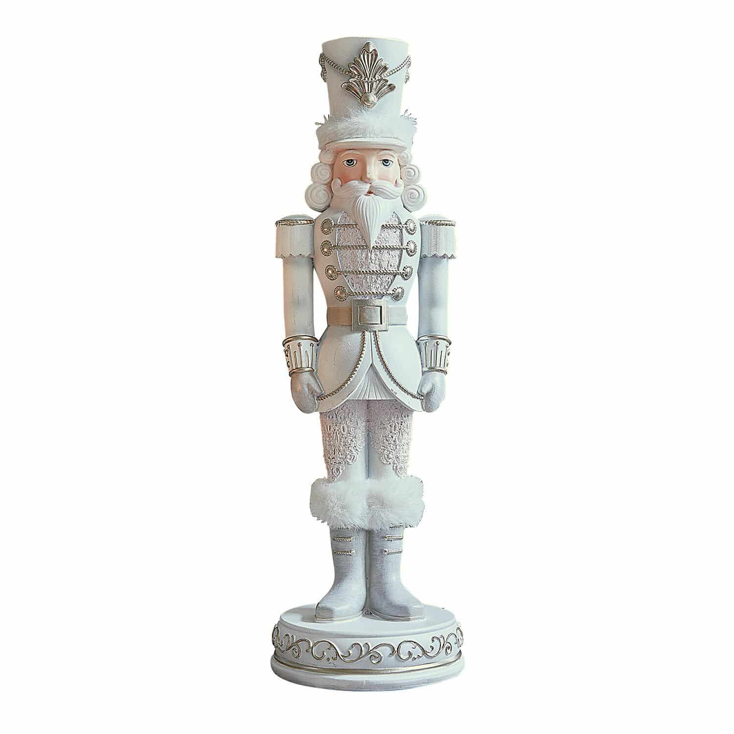 Siernotenkraker Moriette Witte houten notenkraker met bontdetails en gouden versieringen, feestelijke kerstdecoratie