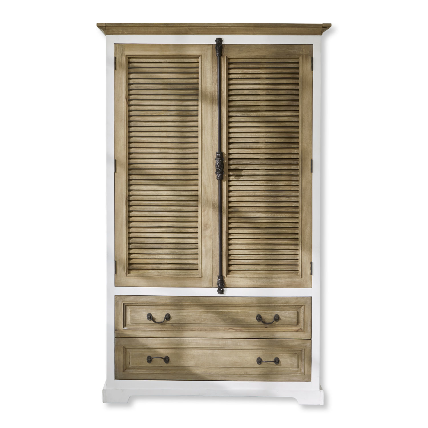 Kast Bureau Houten kast met wit frame en twee lades, natuurlijke houtkleur, opbergmeubel