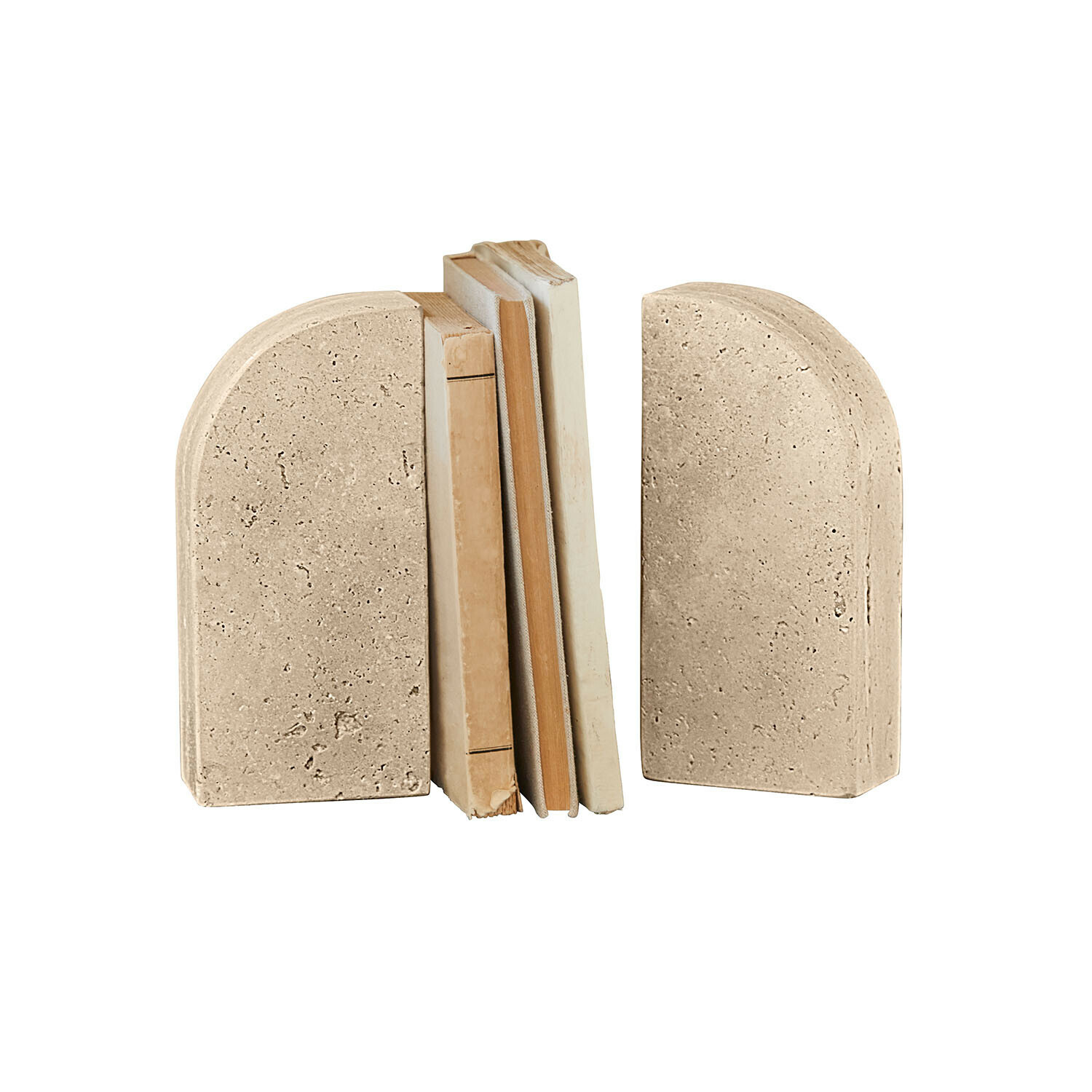 Boekensteun set van 2 Caleneuve Set van twee beige stenen boekensteunen, perfect voor het organiseren en decoreren van planken