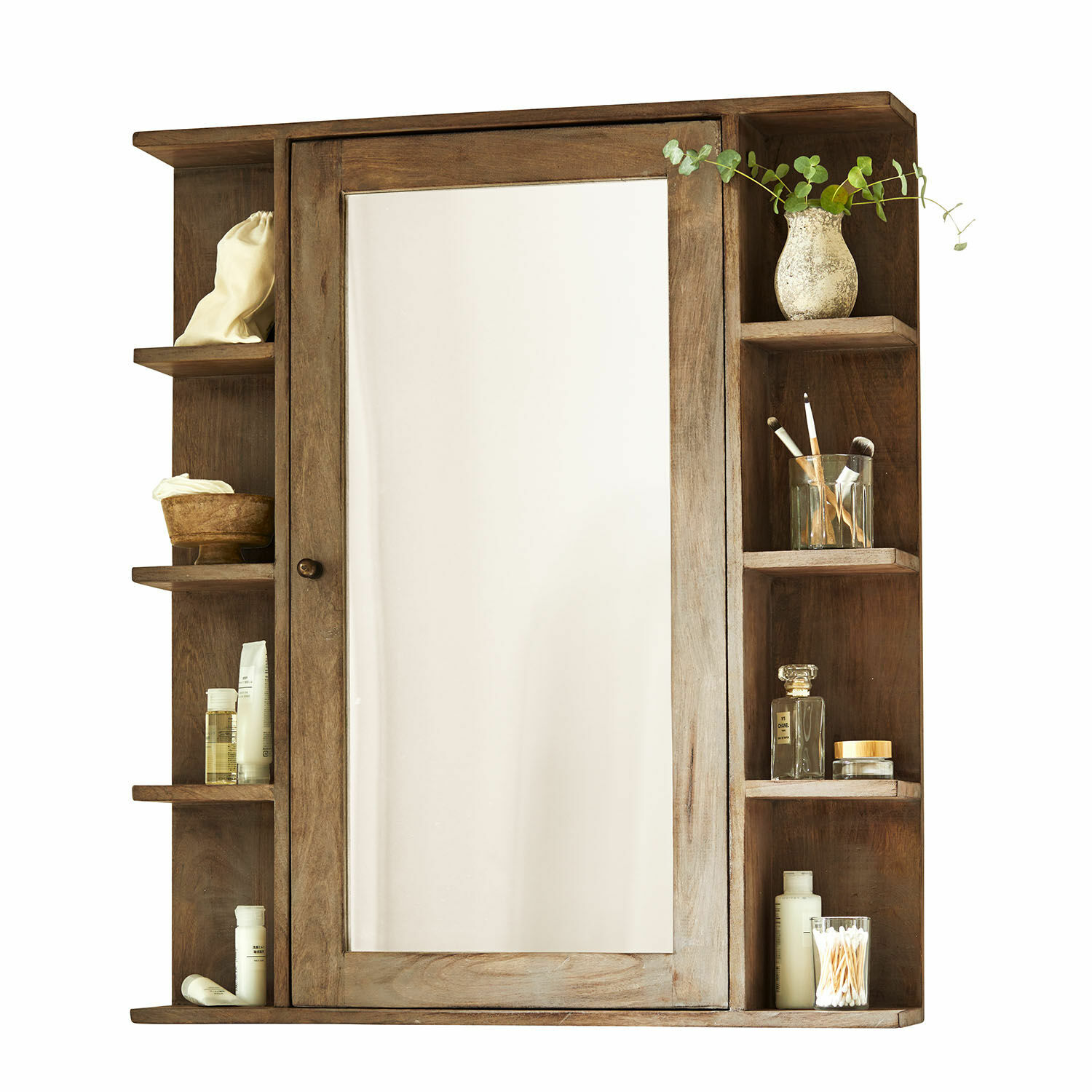 Armoire de toilette Greenhaven Armoire de salle de bain en bois avec miroir et étagères pour cosmétiques couleur brun naturel