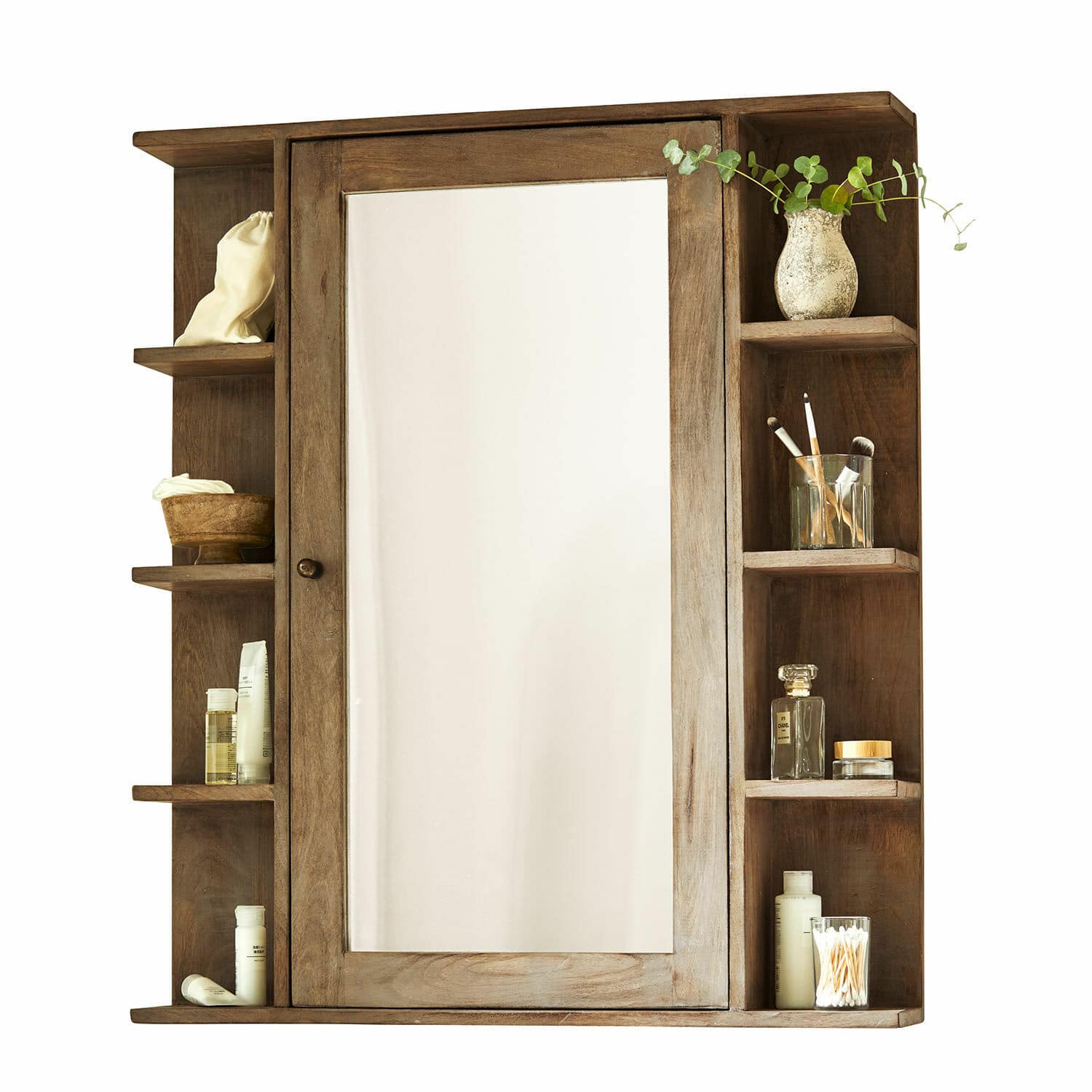Armoire de toilette Greenhaven Armoire de salle de bain en bois avec miroir et étagères pour cosmétiques couleur brun naturel